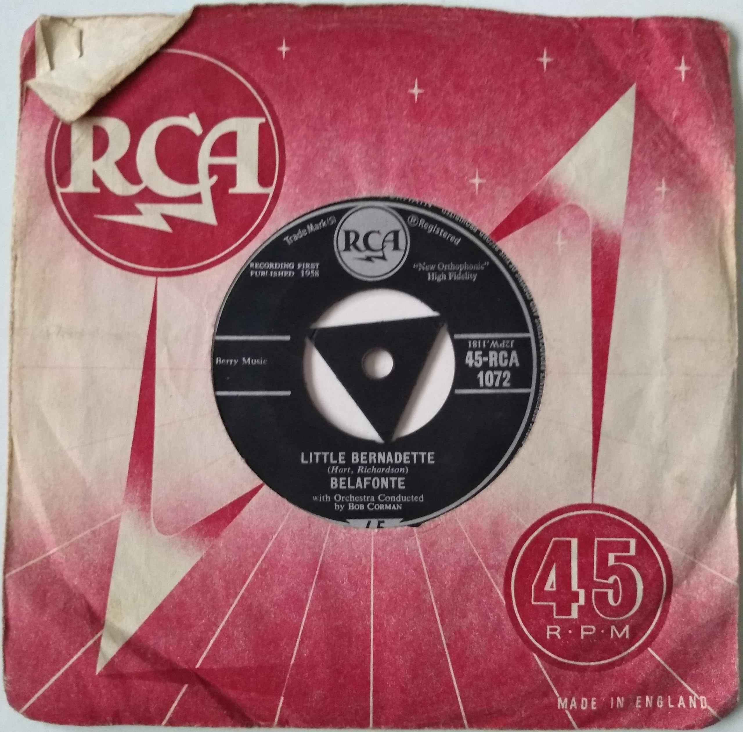 Harry Belafonte - Little Bernadette (RCA 1958) 7" vinyl single VG/VG