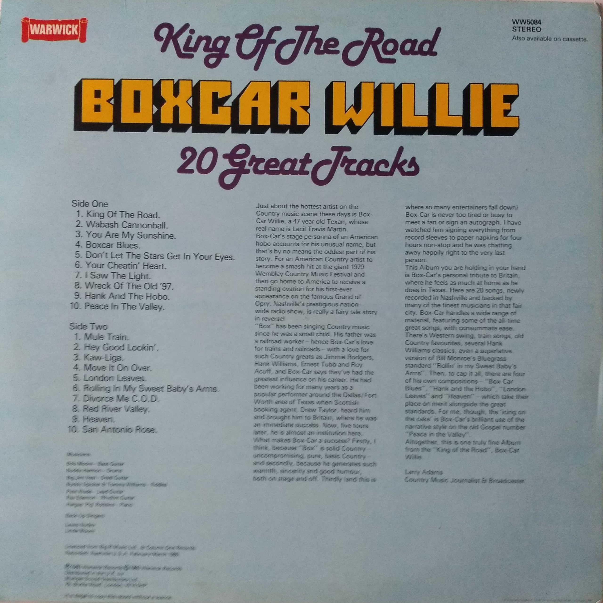 Boxcar Willie ‎– King Of The Road (Warwick 1980) 12" vinyl LP VG/VG