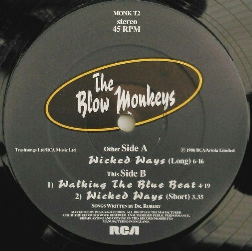 The Blow Monkeys ‎– Wicked Ways (RCA 1986) 12" vinyl single VG/VG