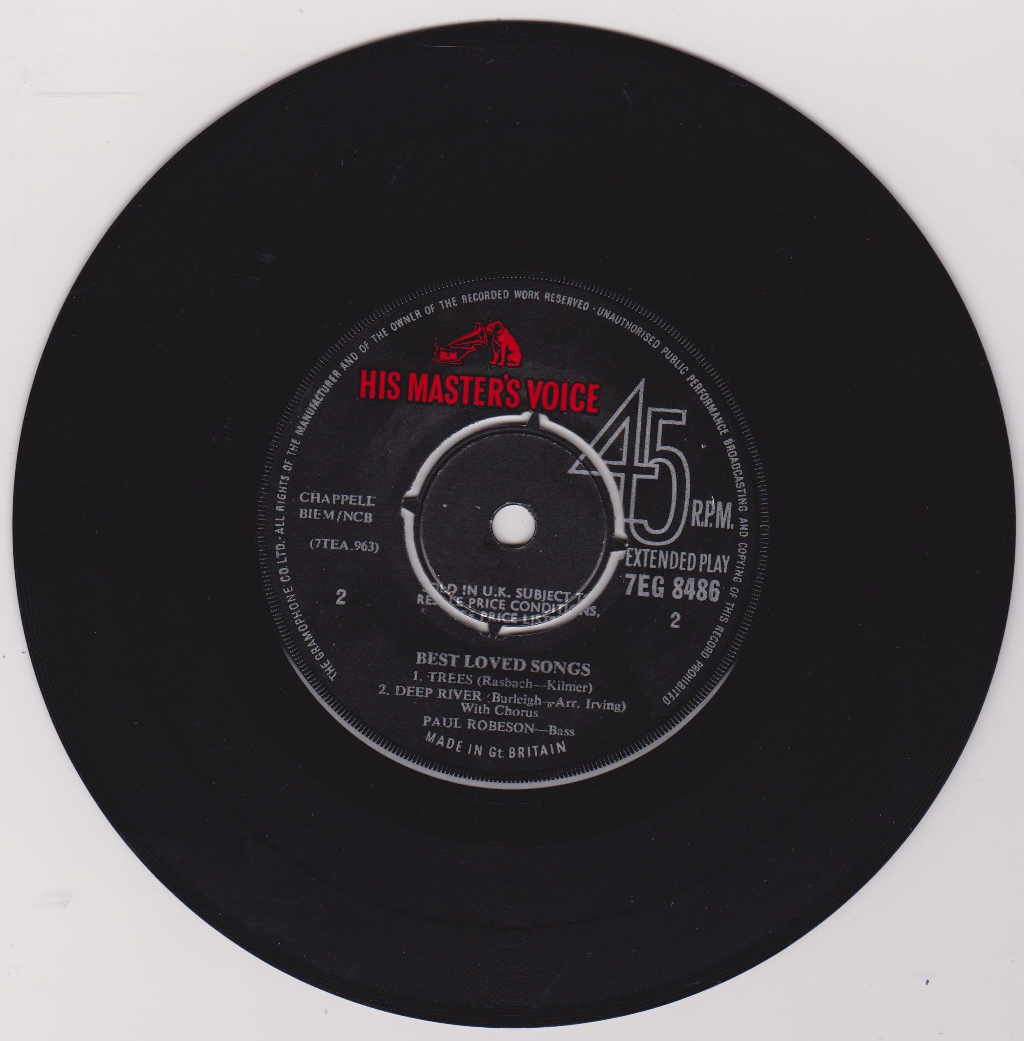 Paul Robeson ‎– Best Loved Songs (HMV) 7" vinyl EP VG/VG