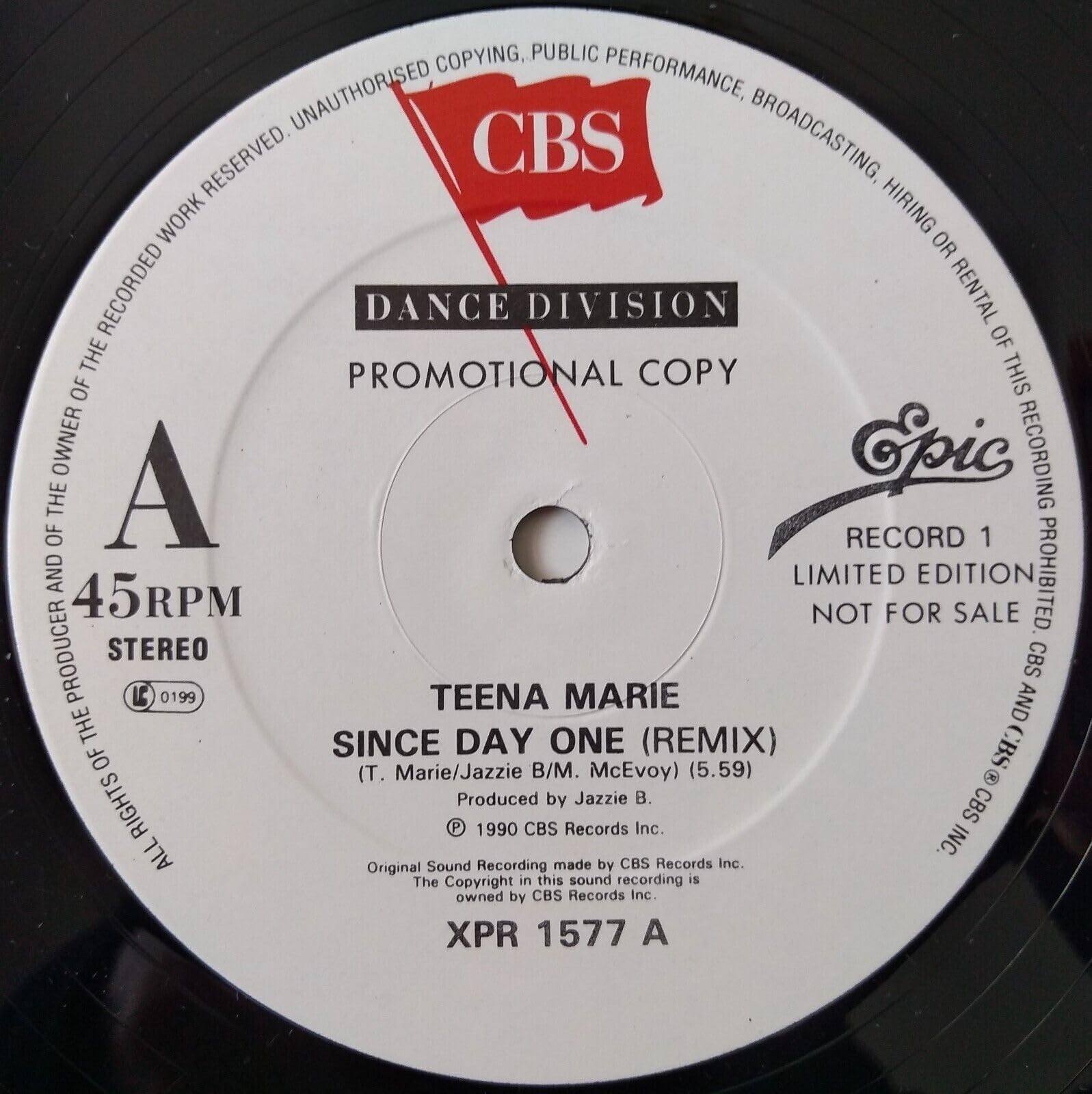 Teena Marie - Since Day One (Remix) (CBS 1990) 2x12" vinyl promo single VG/VG