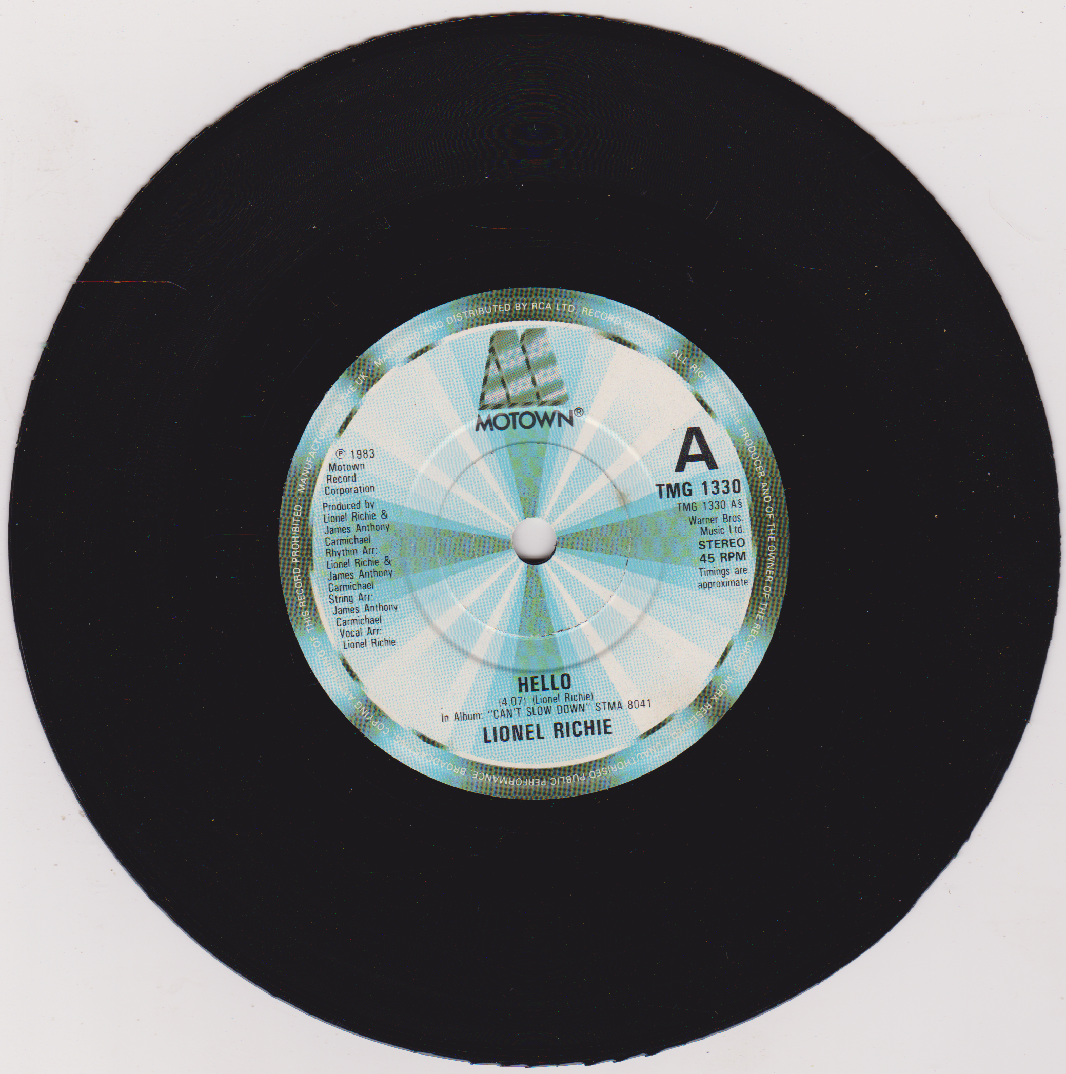 Lionel Richie - Hello (Motown 1983) 7" vinyl single VG/-