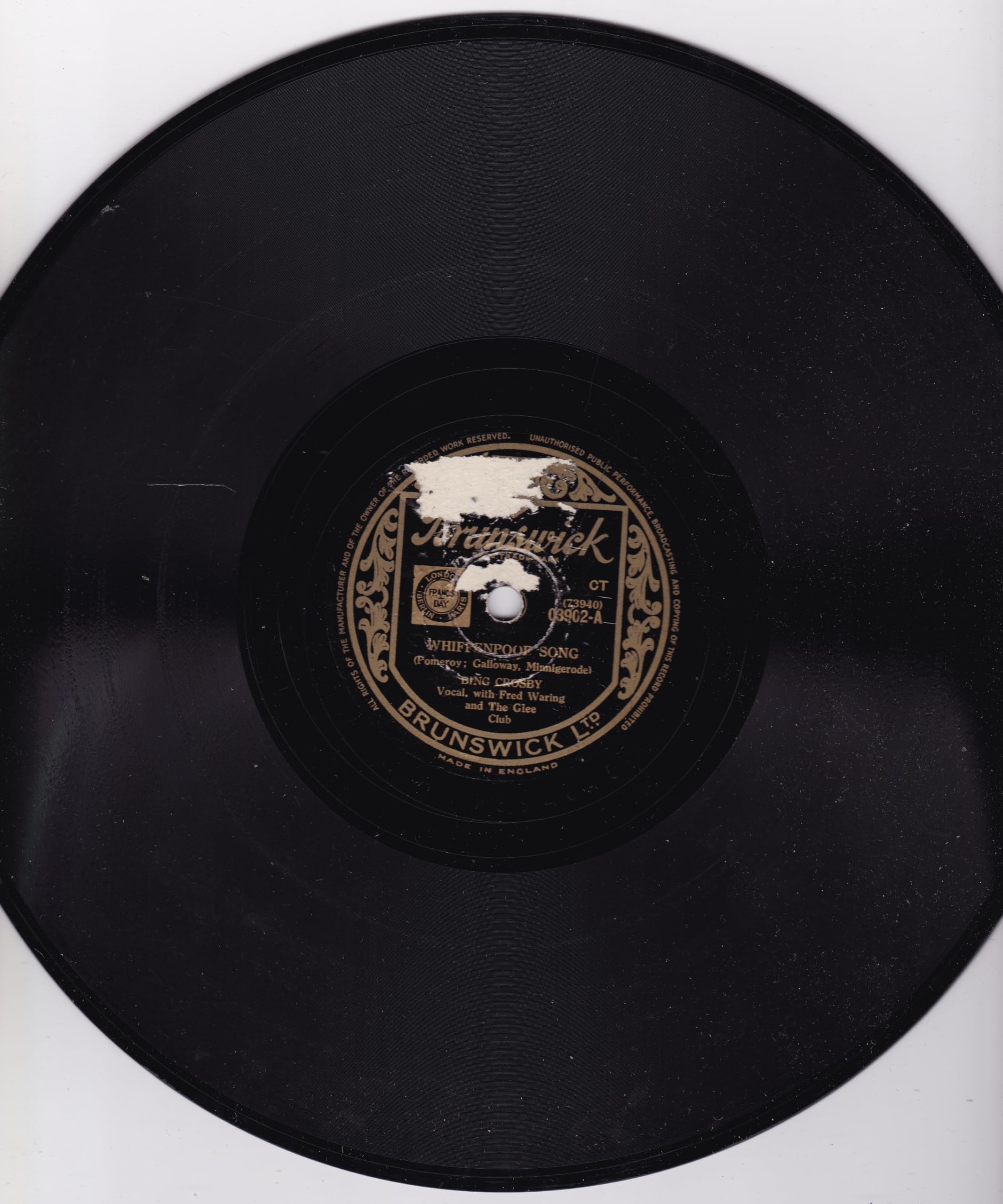 Bing Crosby - Whiffenpoof Song (Brunswick 1948) 10" 78RPM shellac single VG/-
