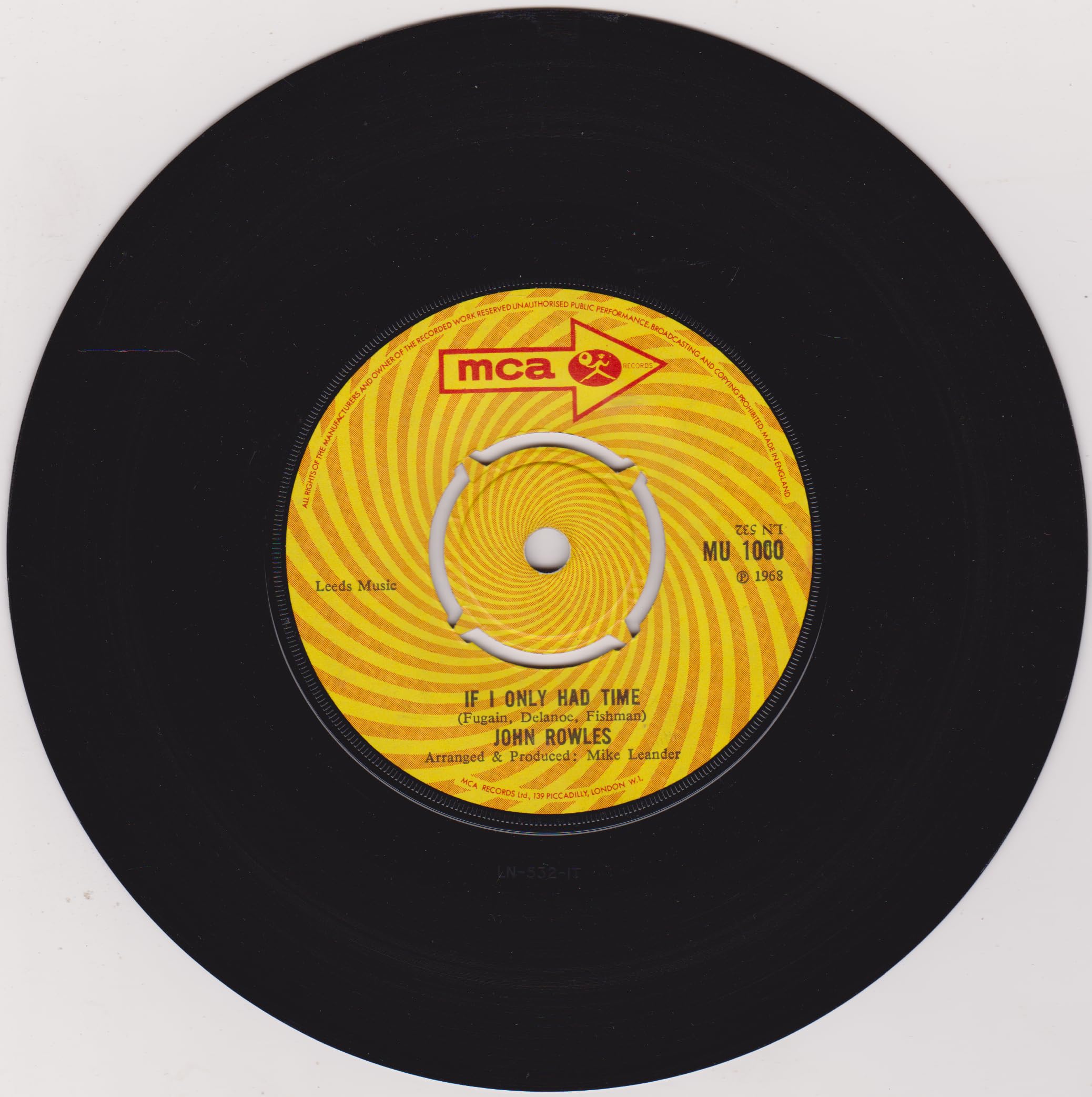 John Rowles – If I Only Had Time (MCA 1968) 7" vinyl single VG/G+