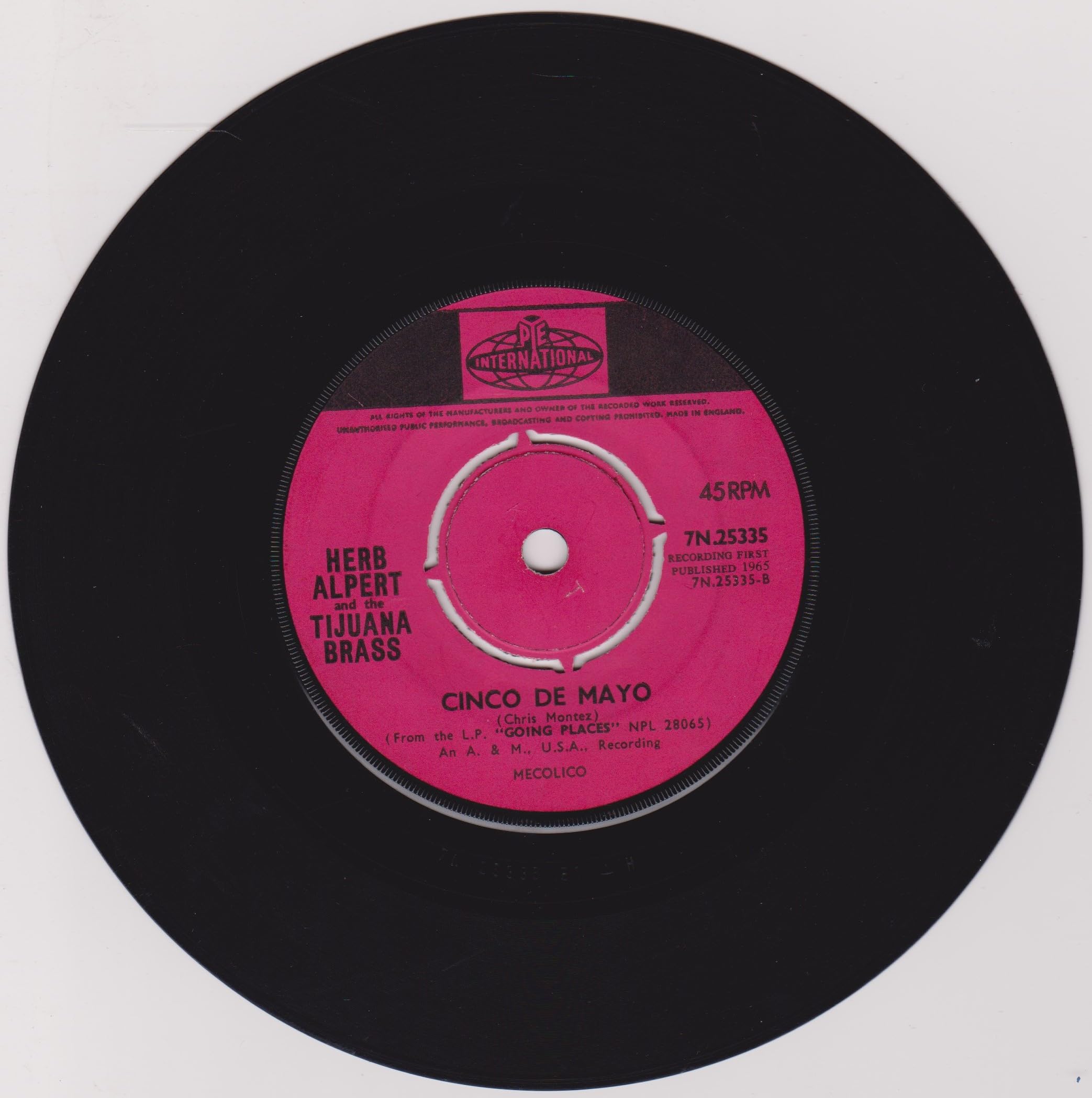 Herb Alpert & The Tijuana Brass  ‎– Spanish Flea (Pye 1965) 7" vinyl single VG/-
