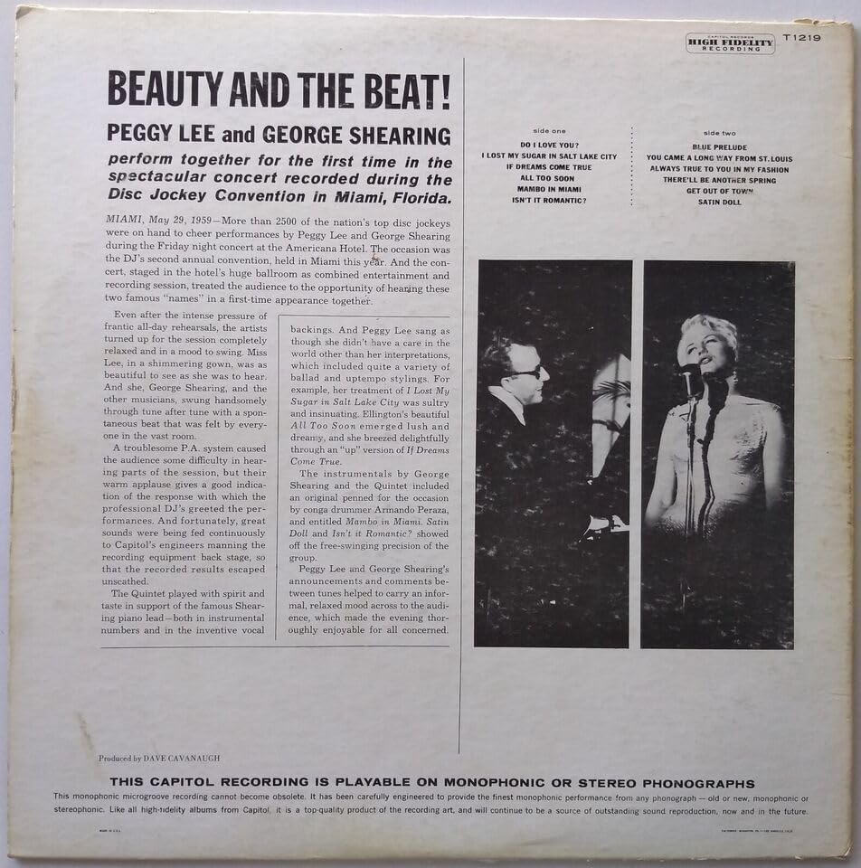 Peggy Lee, George Shearing - Beauty and the Beat! (Capitol 1959) 12" vinyl LP VG/VG