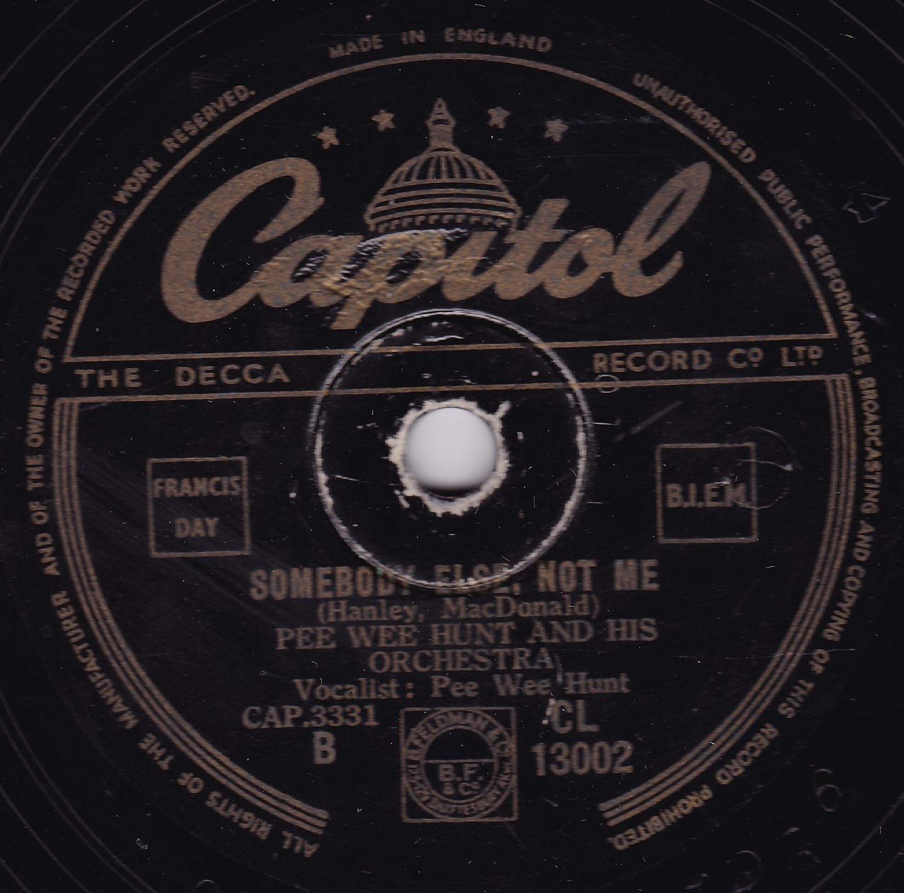 Pee Wee Hunt and His Orchestra - Twelfth Street Rag (Capitol 1948) 10" 78RPM shellac single VG/-