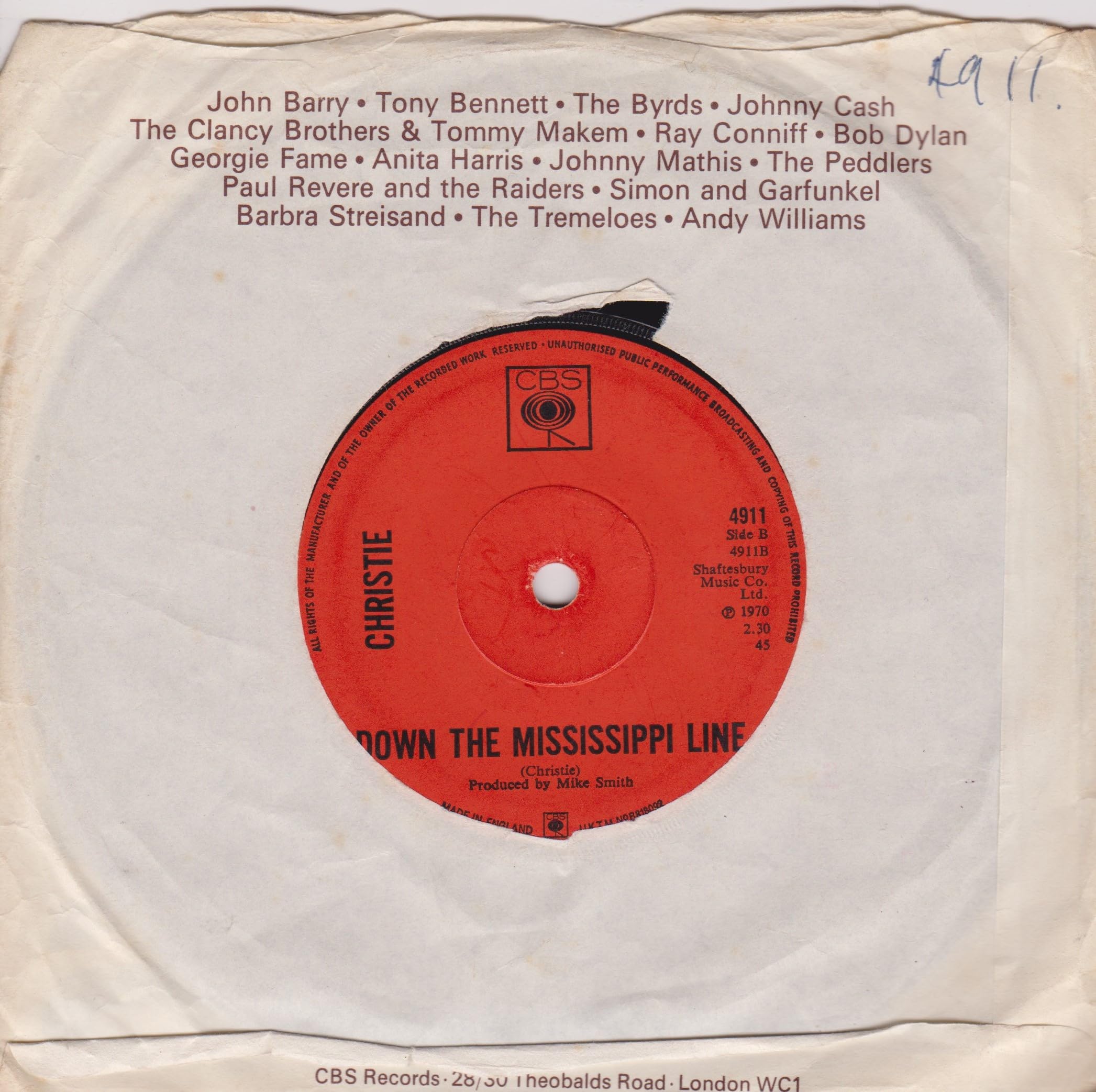 Christie - Yellow River (CBS 1970) 7" vinyl single VG/VG