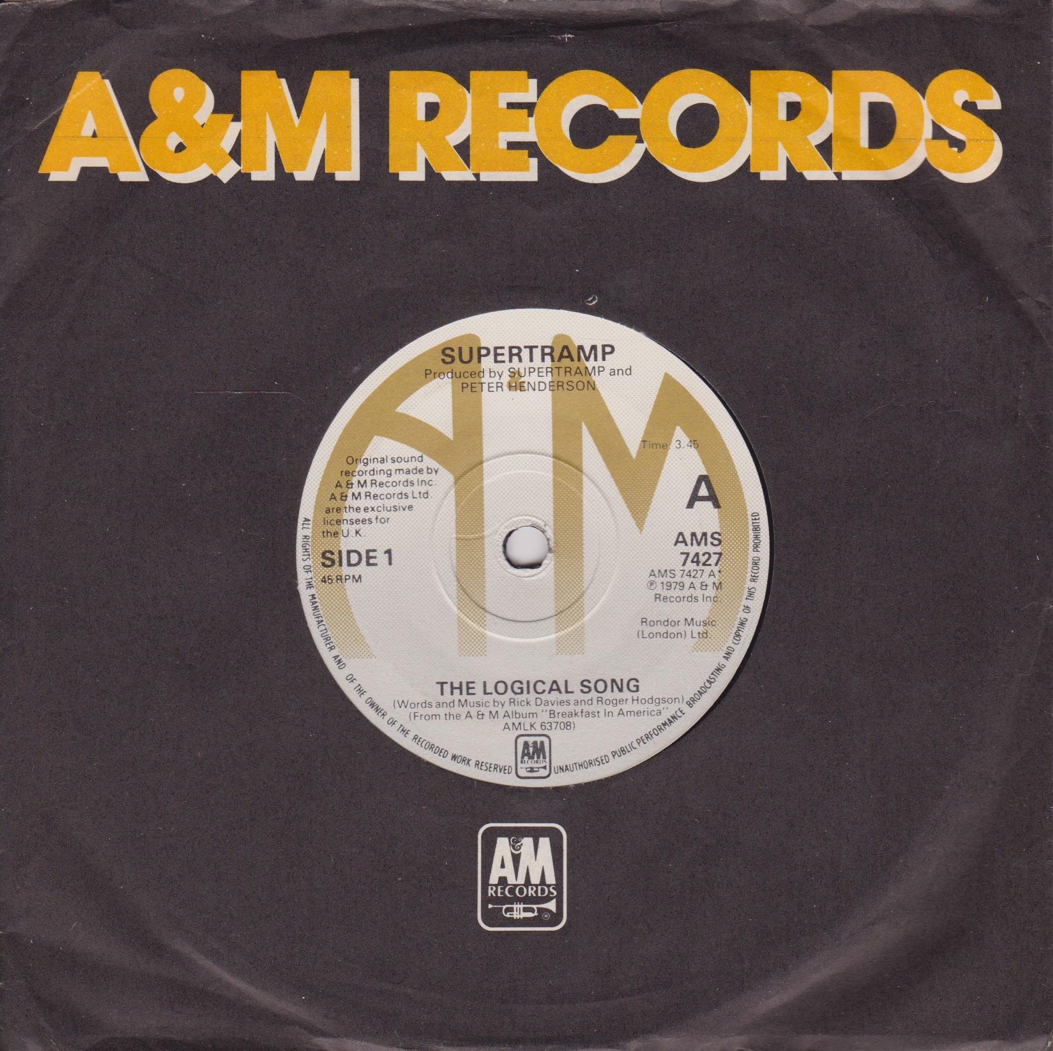 Supertramp - The Logical Song (A&M 1979) 7" vinyl single VG/VG