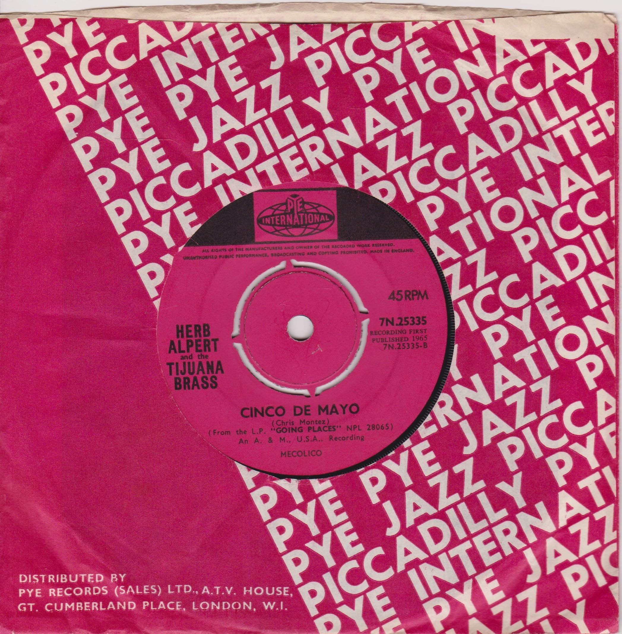 Herb Alpert & The Tijuana Brass  ‎– Spanish Flea (Pye 1965) 7" vinyl single VG/-
