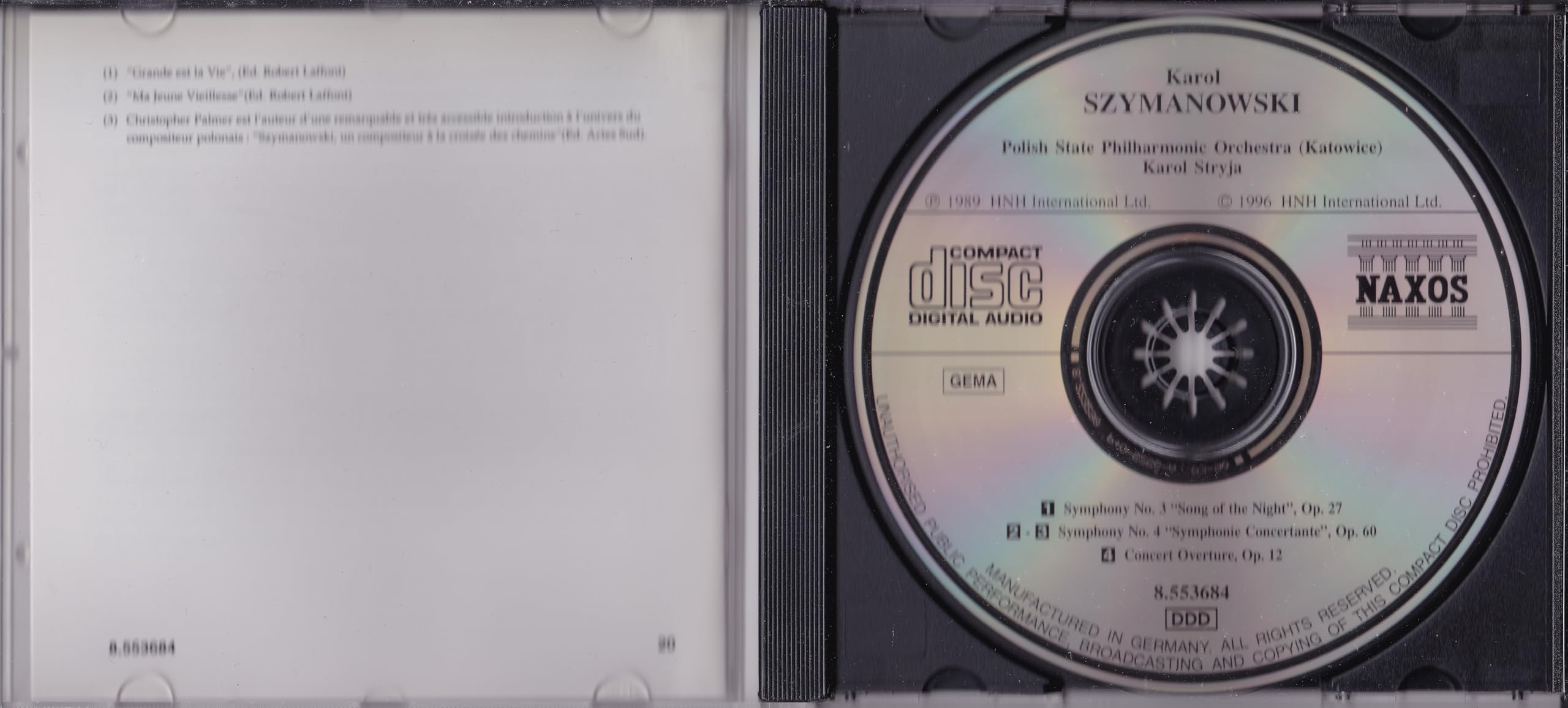 Szymanowski - Symphony No. 3 & Symphony No. 4 (1996) CD album