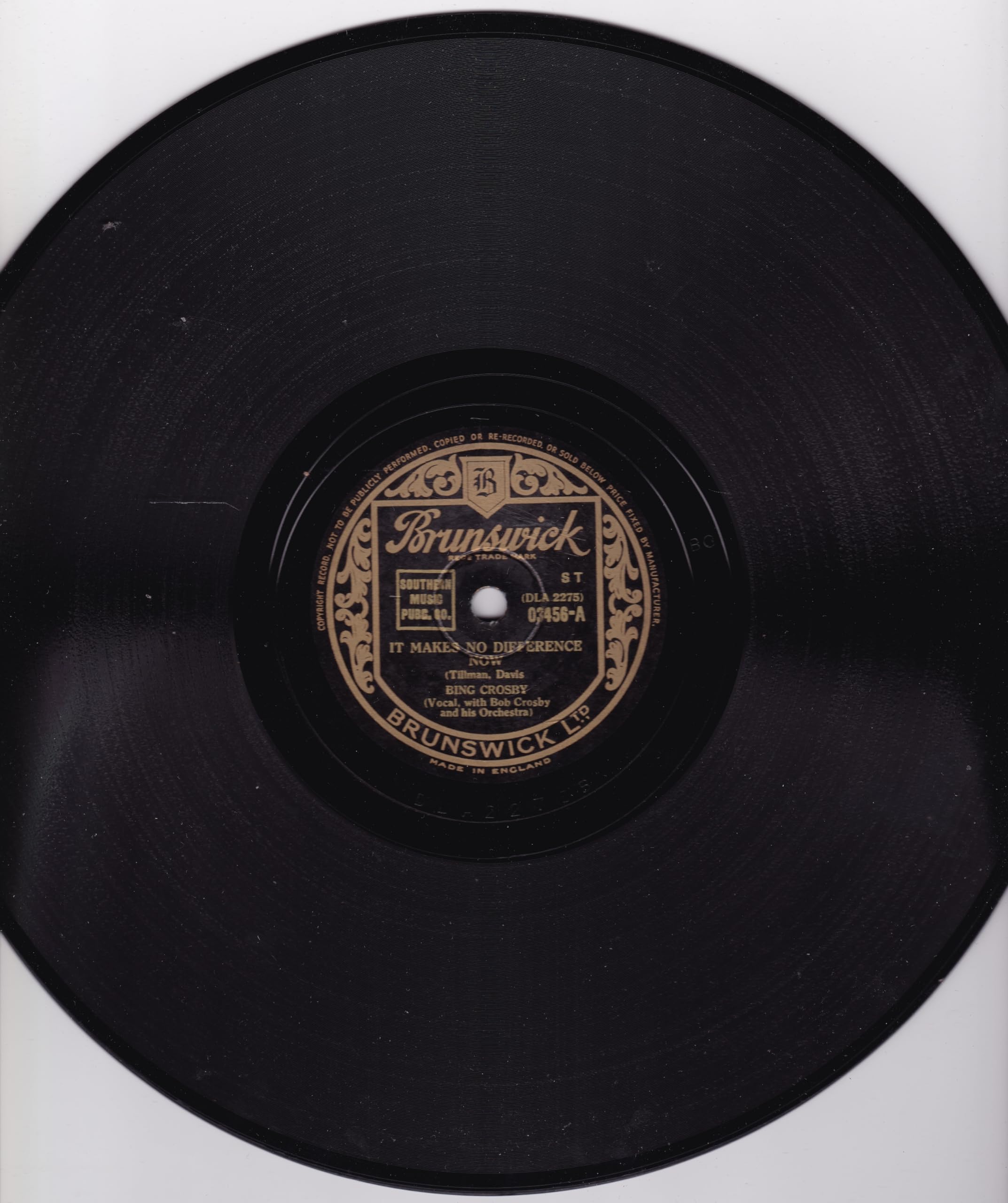Bing Crosby ‎– It Makes No Difference Now (Brunswick) 10" 78 RPM shellac single VG/-