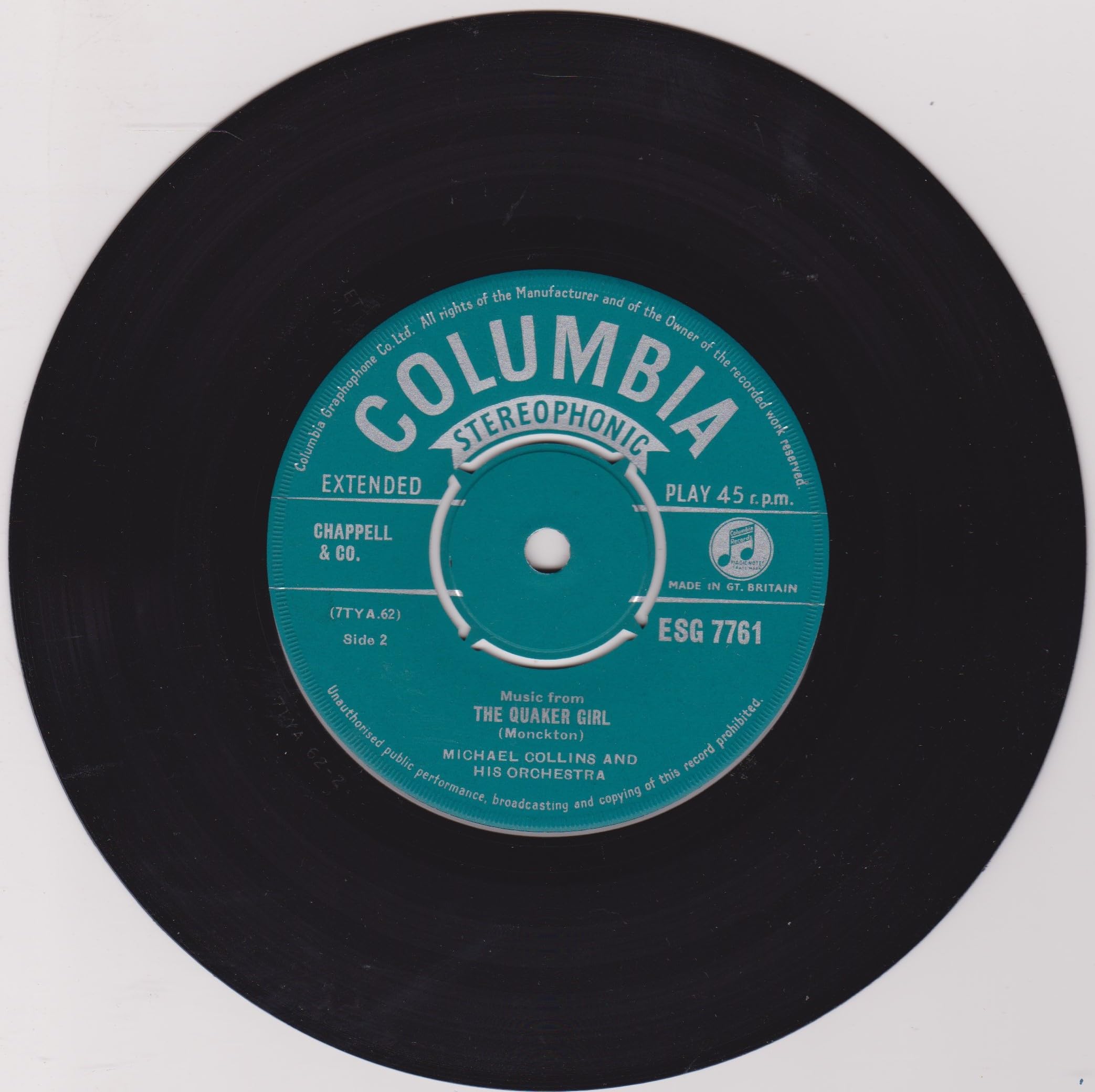Michael Collins And His Orchestra ‎– Selections From "The Arcadians" And "The Quaker Girl" (Columbia 1959) 7" vinyl EP VG/VG