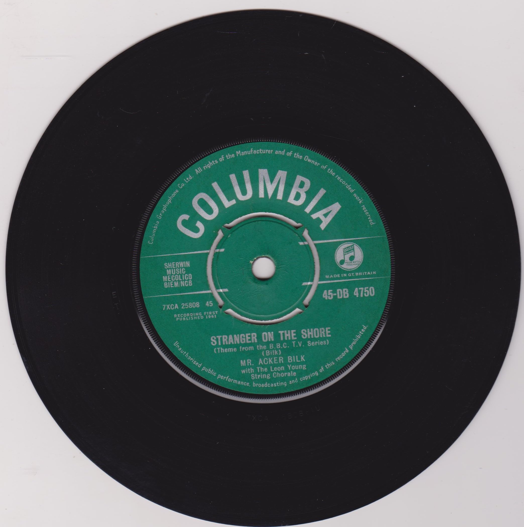 Mr. Acker Bilk With The Leon Young String Chorale ‎– Stranger On The Shore (Columbia 1961) 7" vinyl single VG/VG