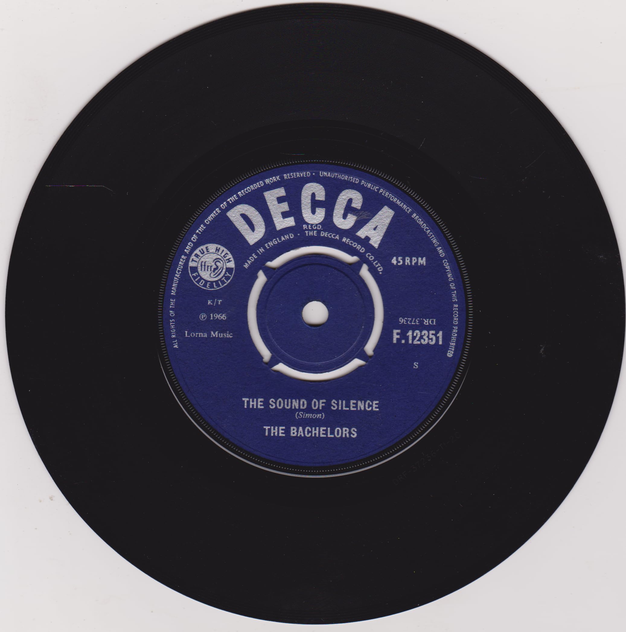 The Bachelors ‎– The Sound Of Silence (Decca 1966) 7" vinyl single VG/-