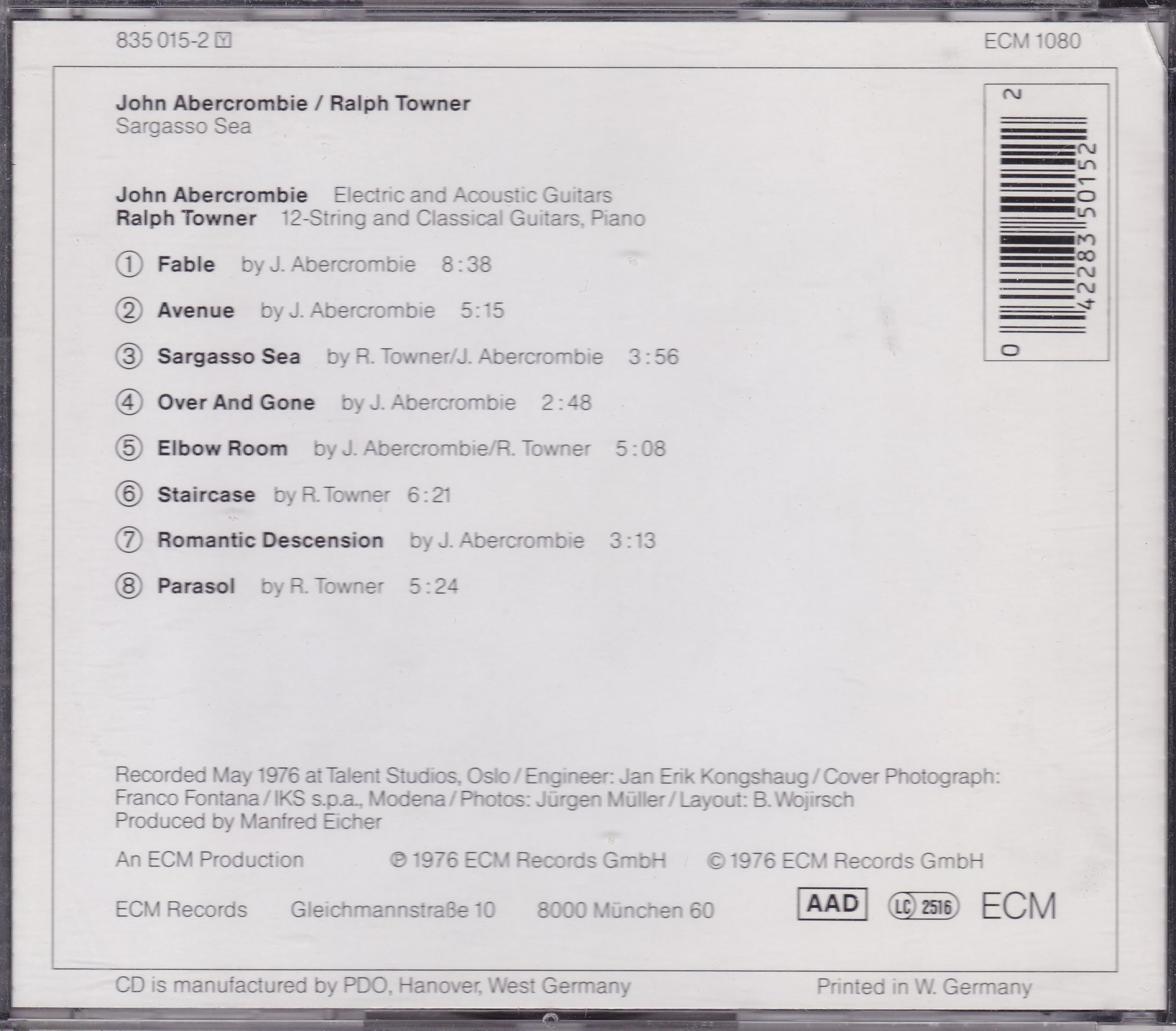 John Abercrombie / Ralph Towner ‎– Sargasso Sea CD album