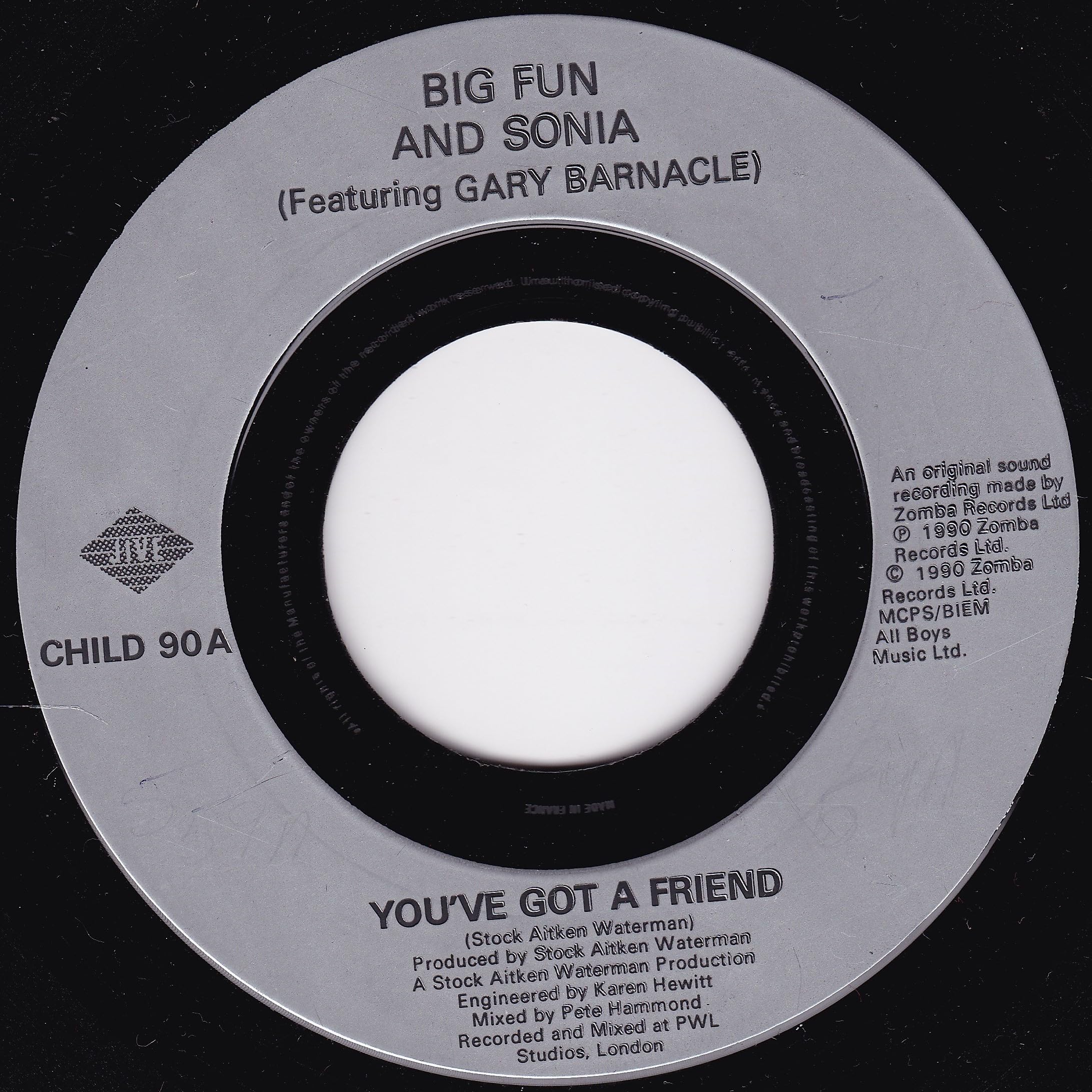 Big Fun and Sonia – You've Got a Friend (Jive 1990) 7" vinyl single VG/- jukebox centre