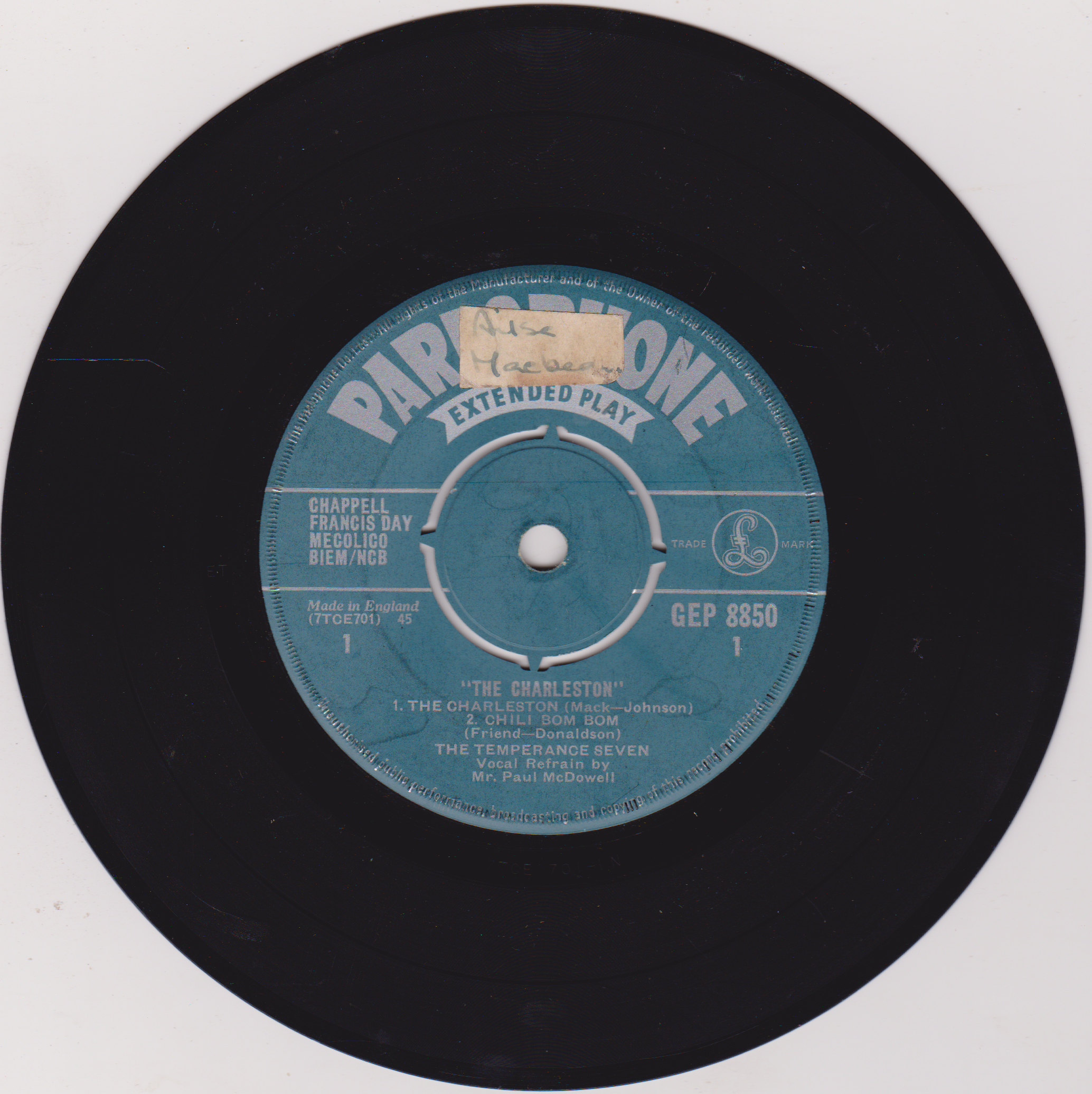 The Temperance Seven – The Charleston And Other Selections (Parlophone 1961) 7" vinyl EP VG/-