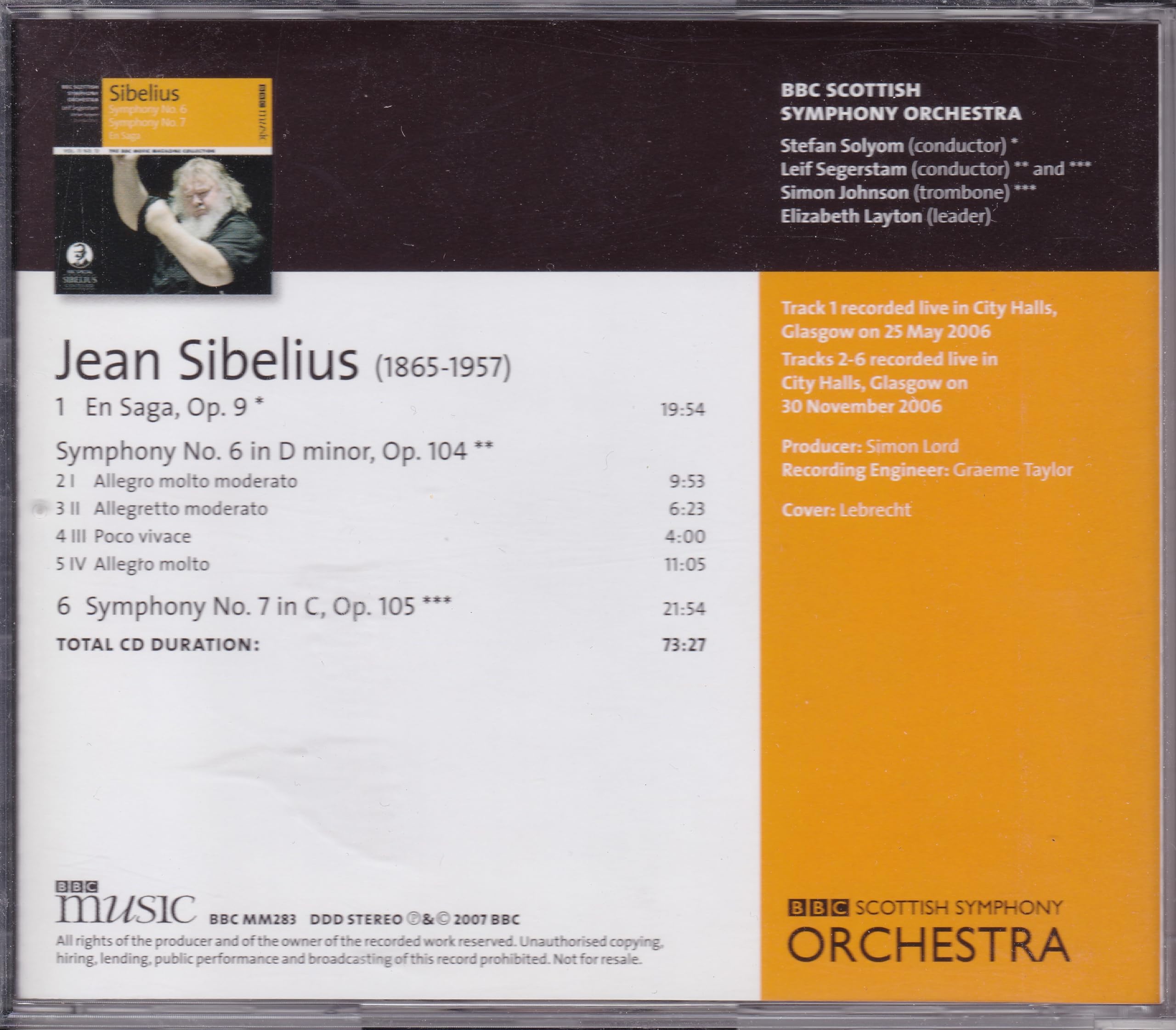 Sibelius - Symphony No. 6, Symphony No. 7, En Saga (2007) CD album