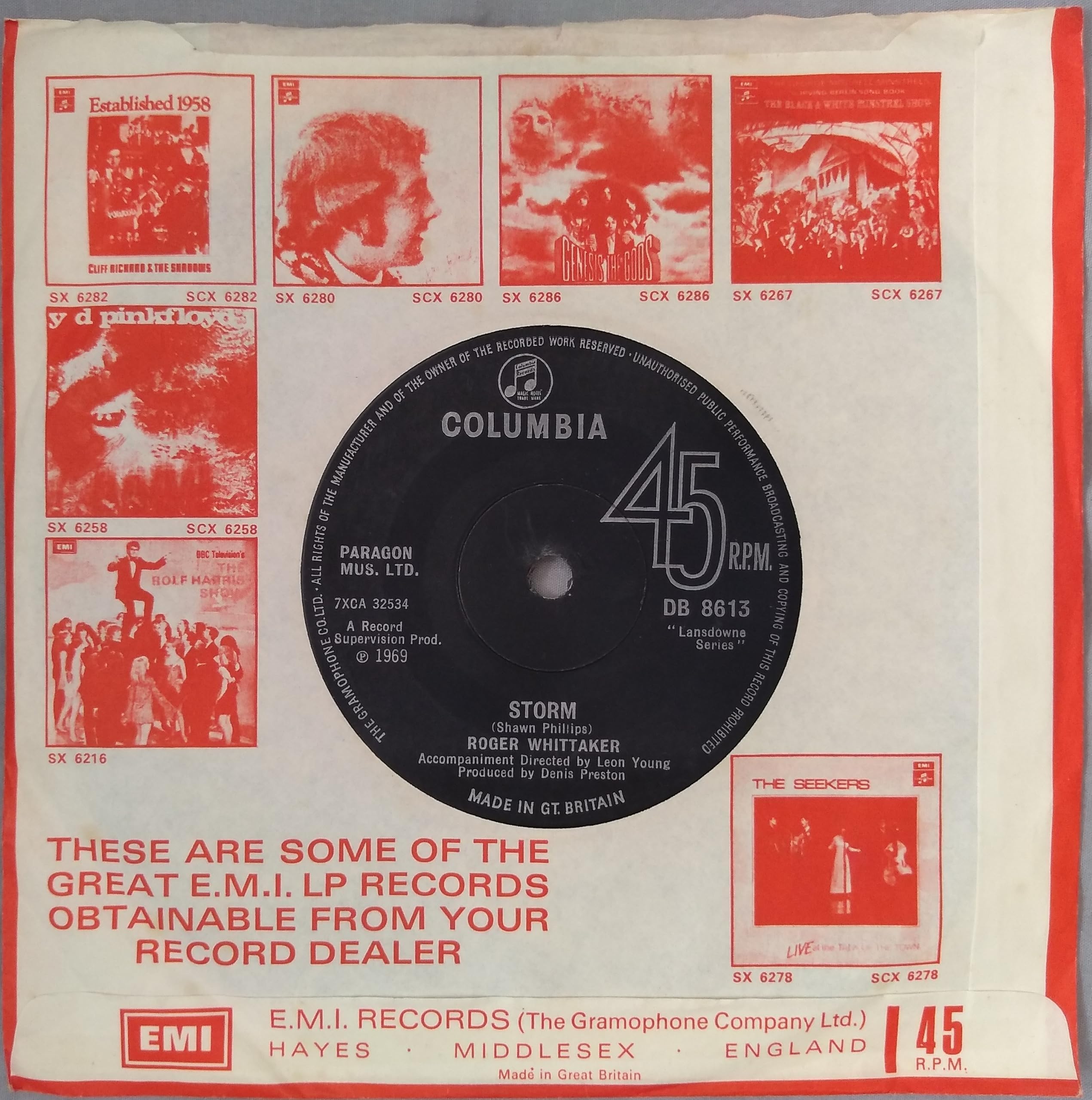 Roger Whittaker – Durham Town (The Leavin') (Columbia 1969) 7" vinyl single VG/VG