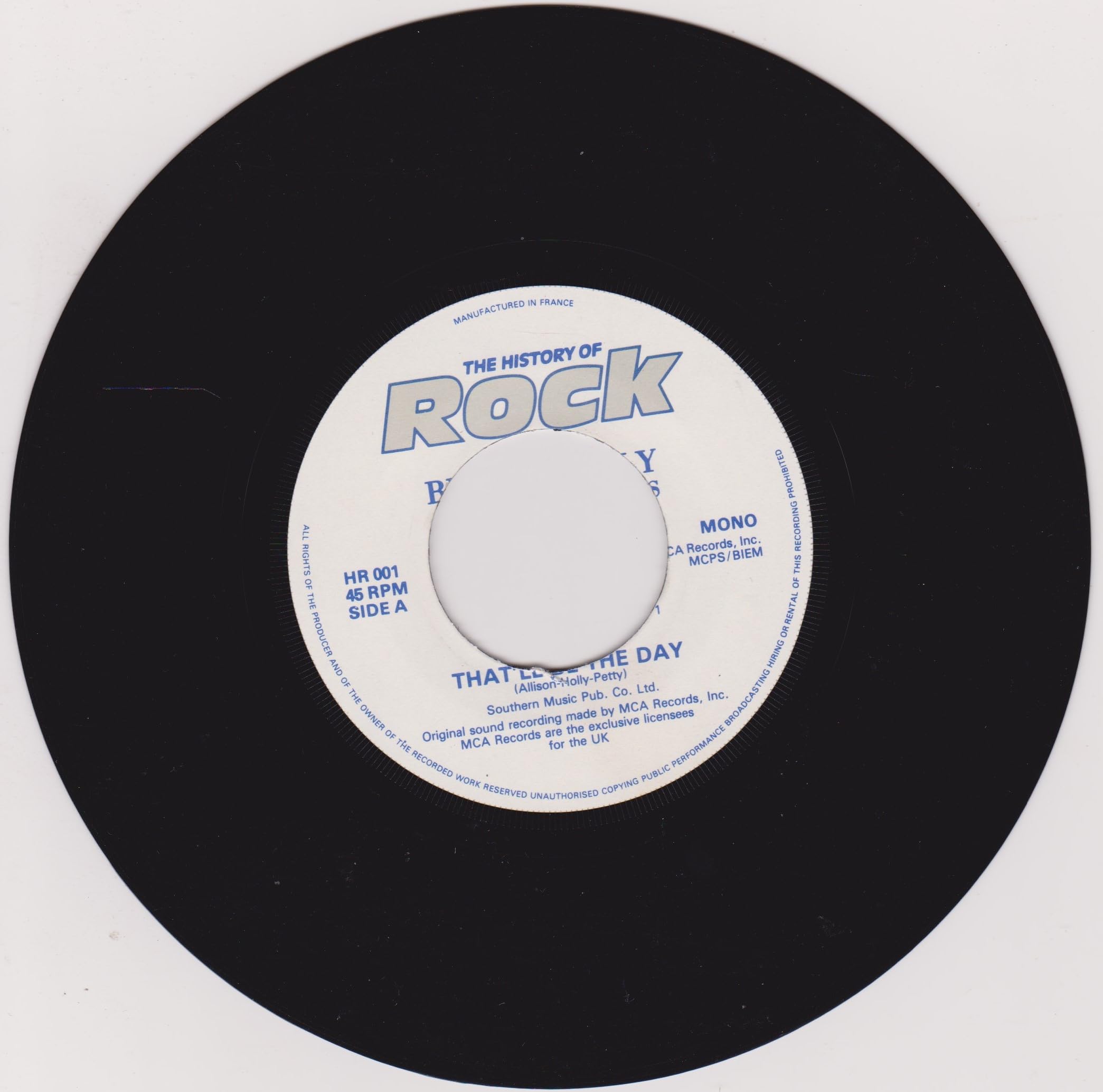 Buddy Holly And The Crickets ‎– That'll Be The Day (The History of Rock 1982) 7" vinyl single VG/- jukebox centre