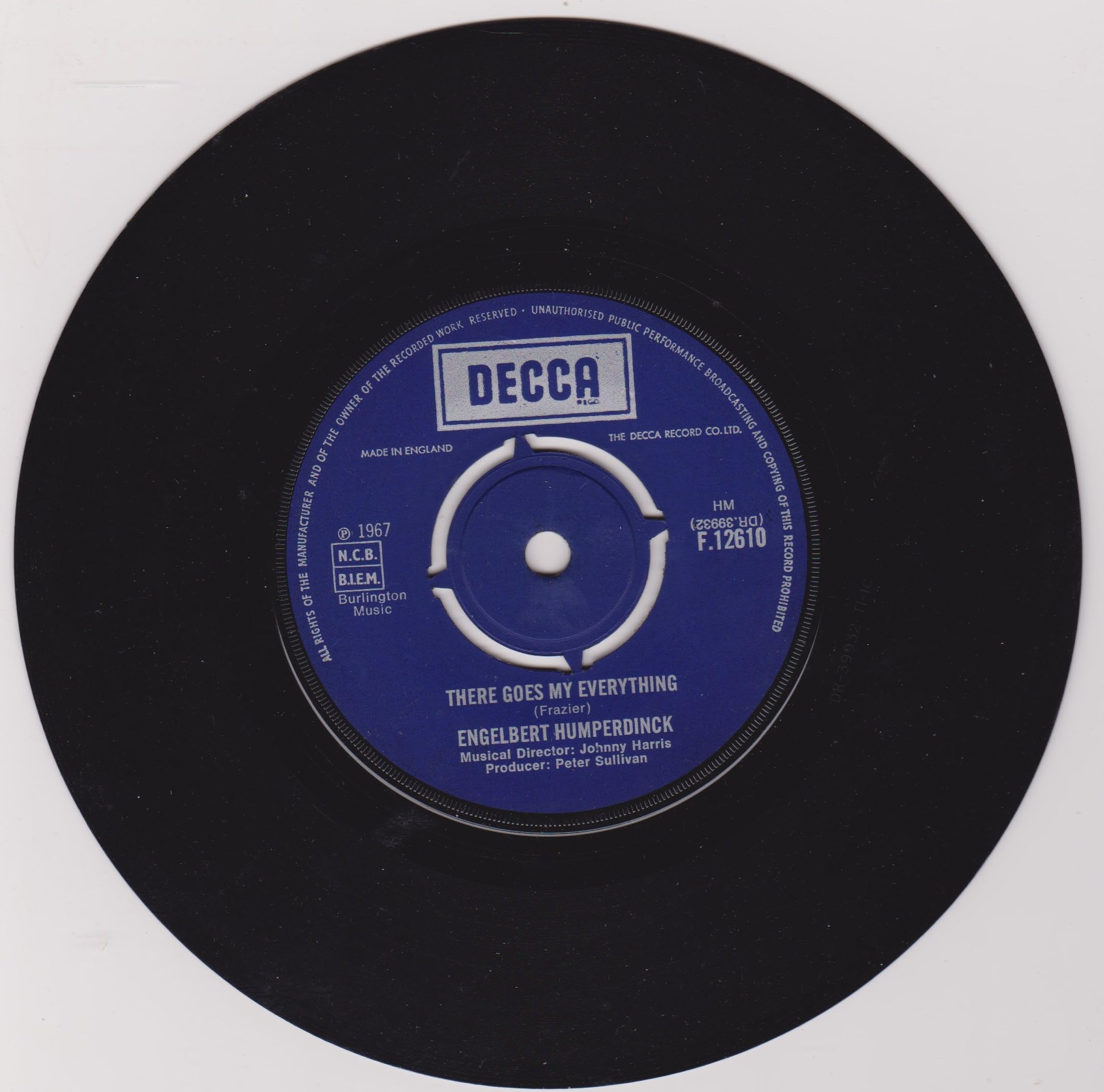 Engelbert Humperdinck – There Goes My Everything (Decca 1967) 7" vinyl single VG/-