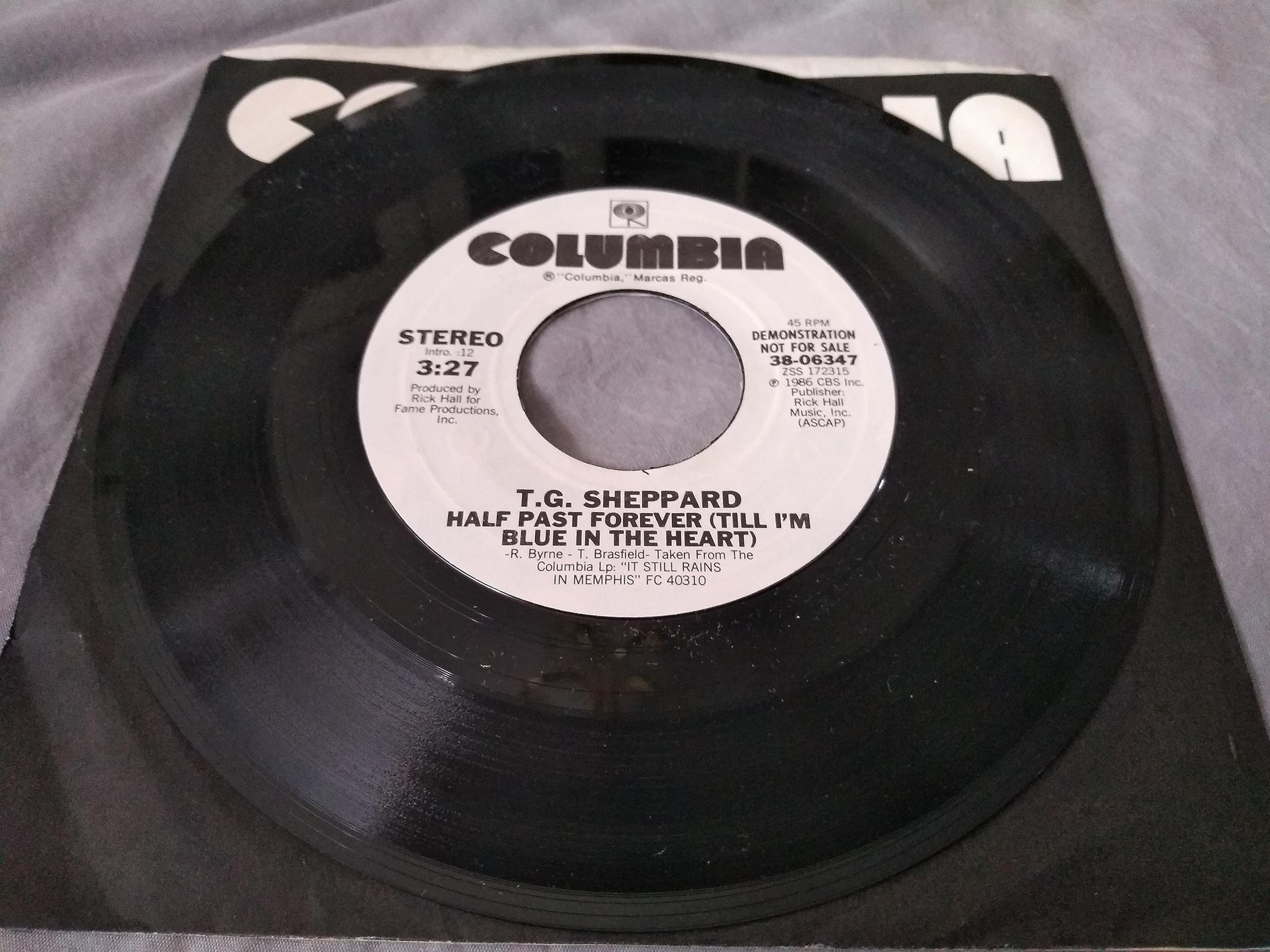 T.G. Sheppard - Half Past Forever (Till I’m Blue In The Heart) (Columbia) 7” vinyl US single VG/VG jukebox