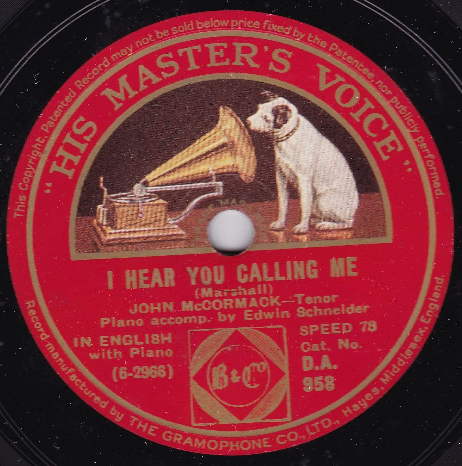 John McCormack ‎– Mother Machree (HMV) 10" 78RPM shellac single VG/-