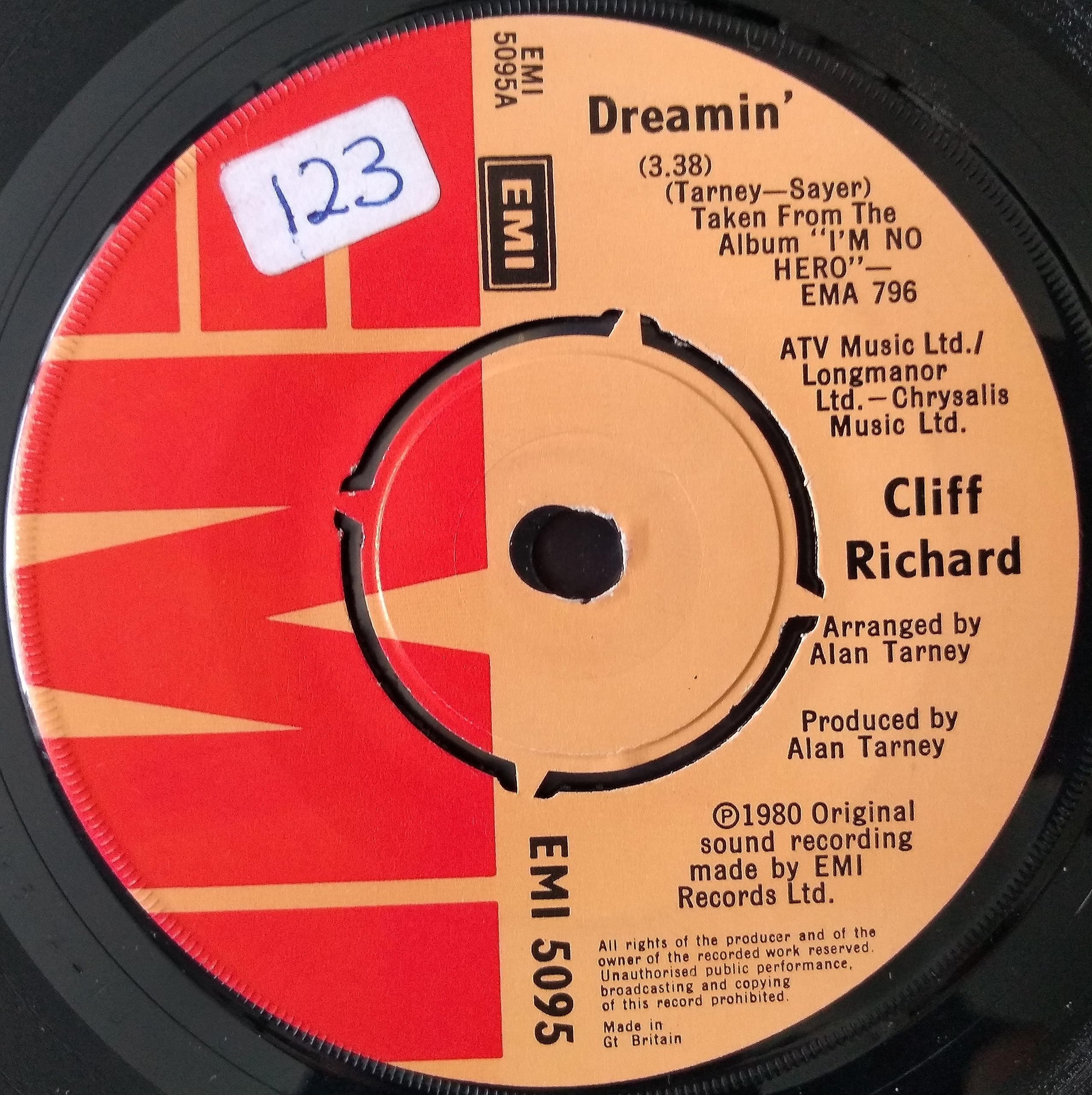 Cliff Richard - Dreamin' (EMI 1980) 7" vinyl single VG/-