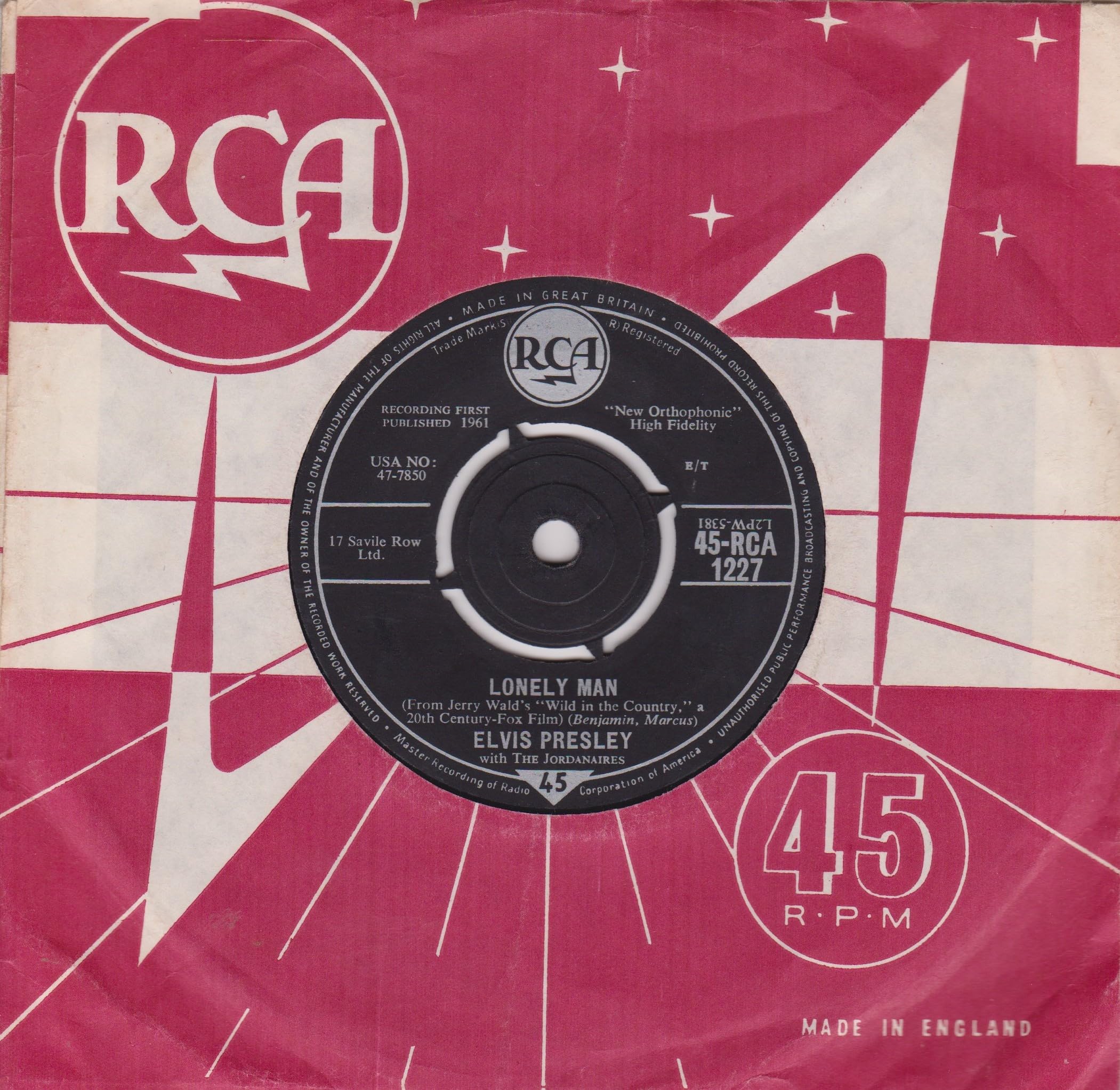 Elvis Presley With The Jordanaires ‎– Surrender (Torna A Surriento) (RCA 1961) 7" vinyl single VG/VG