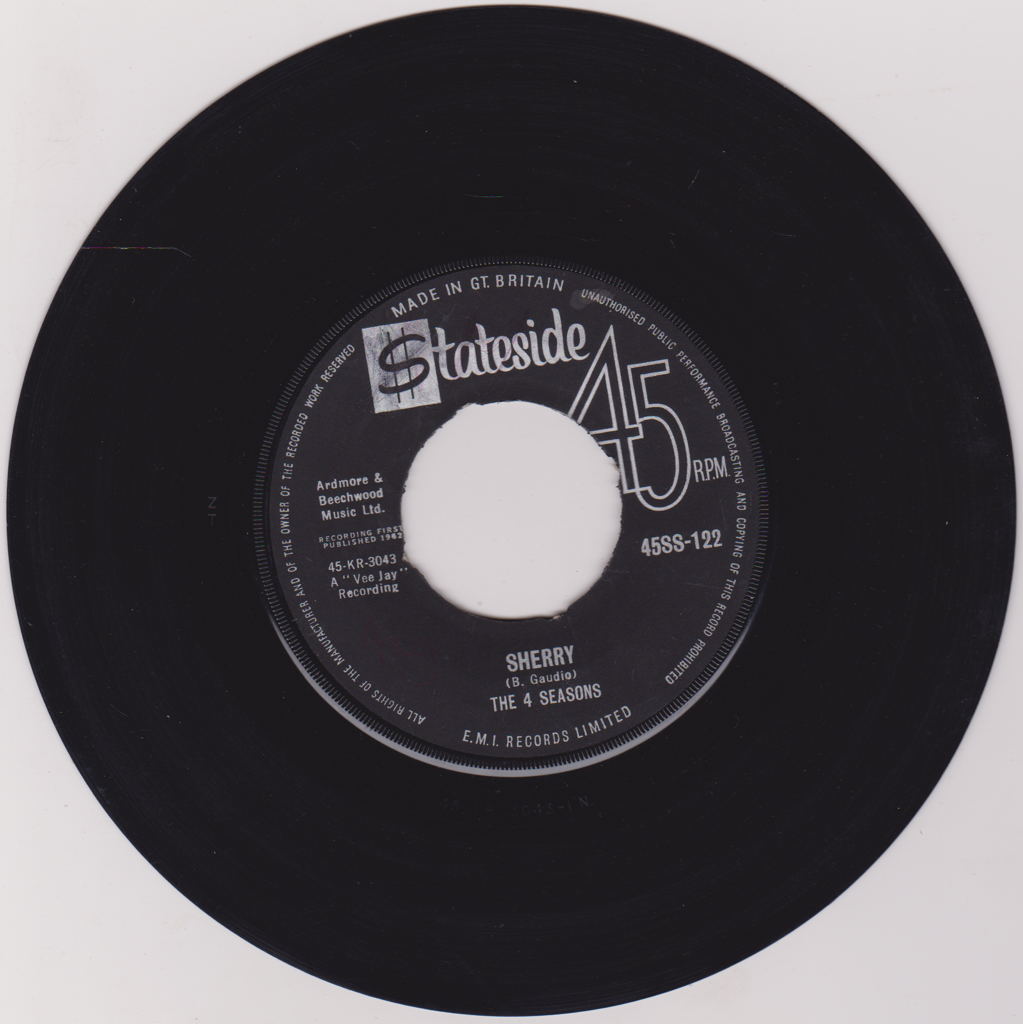 The 4 Seasons ‎– Sherry (Stateside 1962) 7" vinyl single VG/- jukebox centre