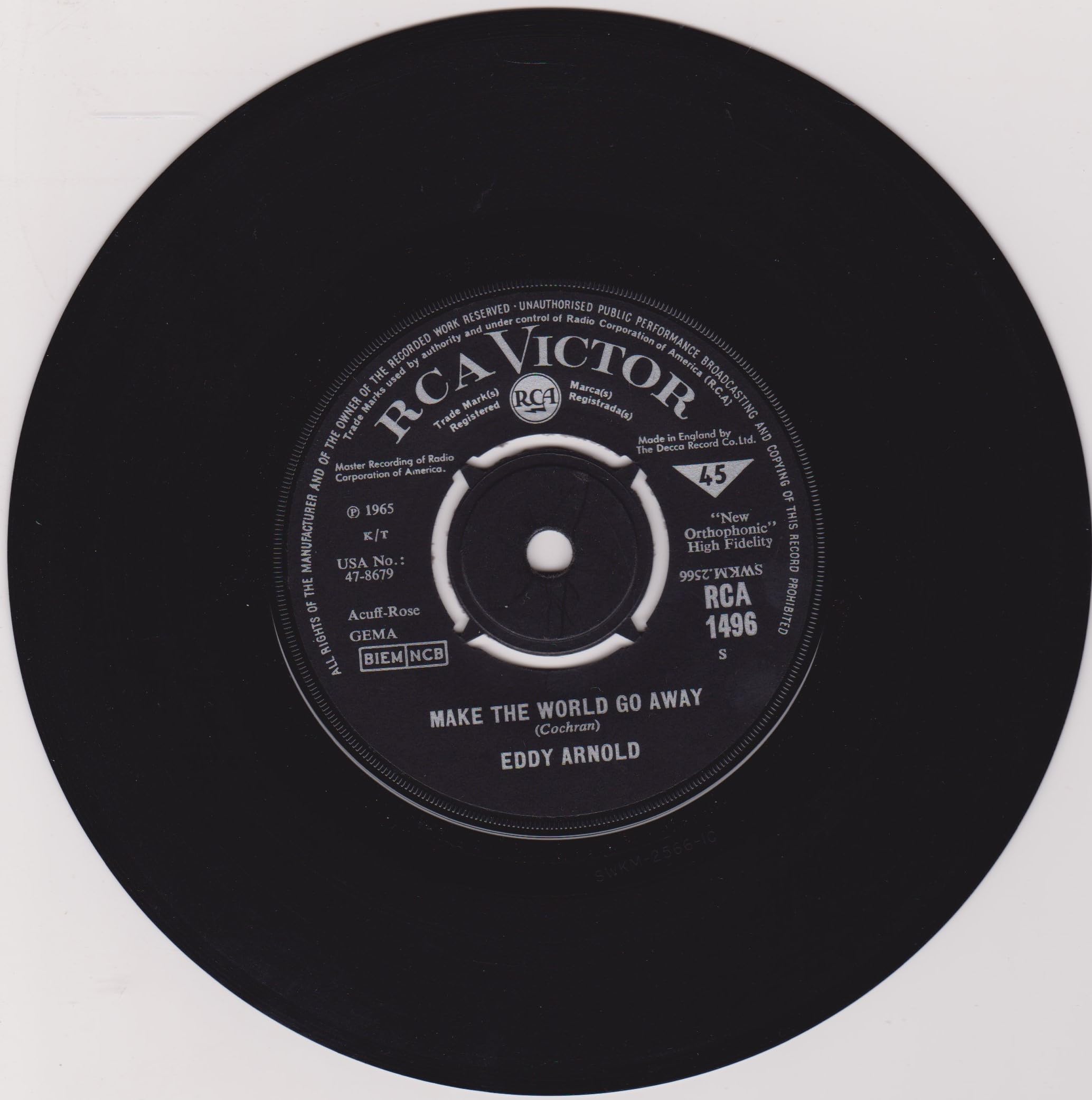 Eddy Arnold - Make The World Go Away (RCA Victor 1965) 7" vinyl single VG/-