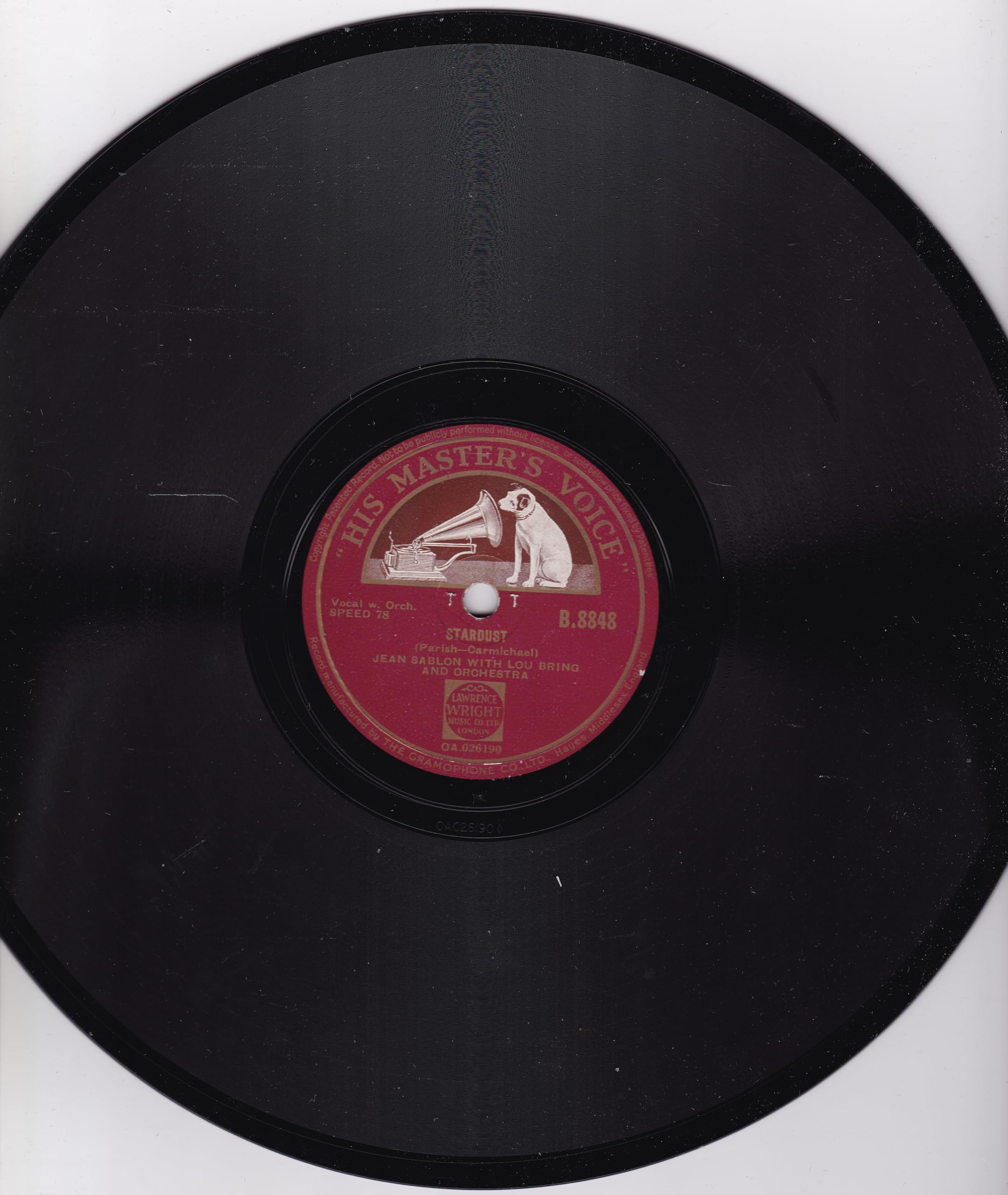Jean Sablon With Lou Bring And His Orchestra ‎– Two Sleepy People (HMV 1939) 10" 78RPM shellac single VG/-