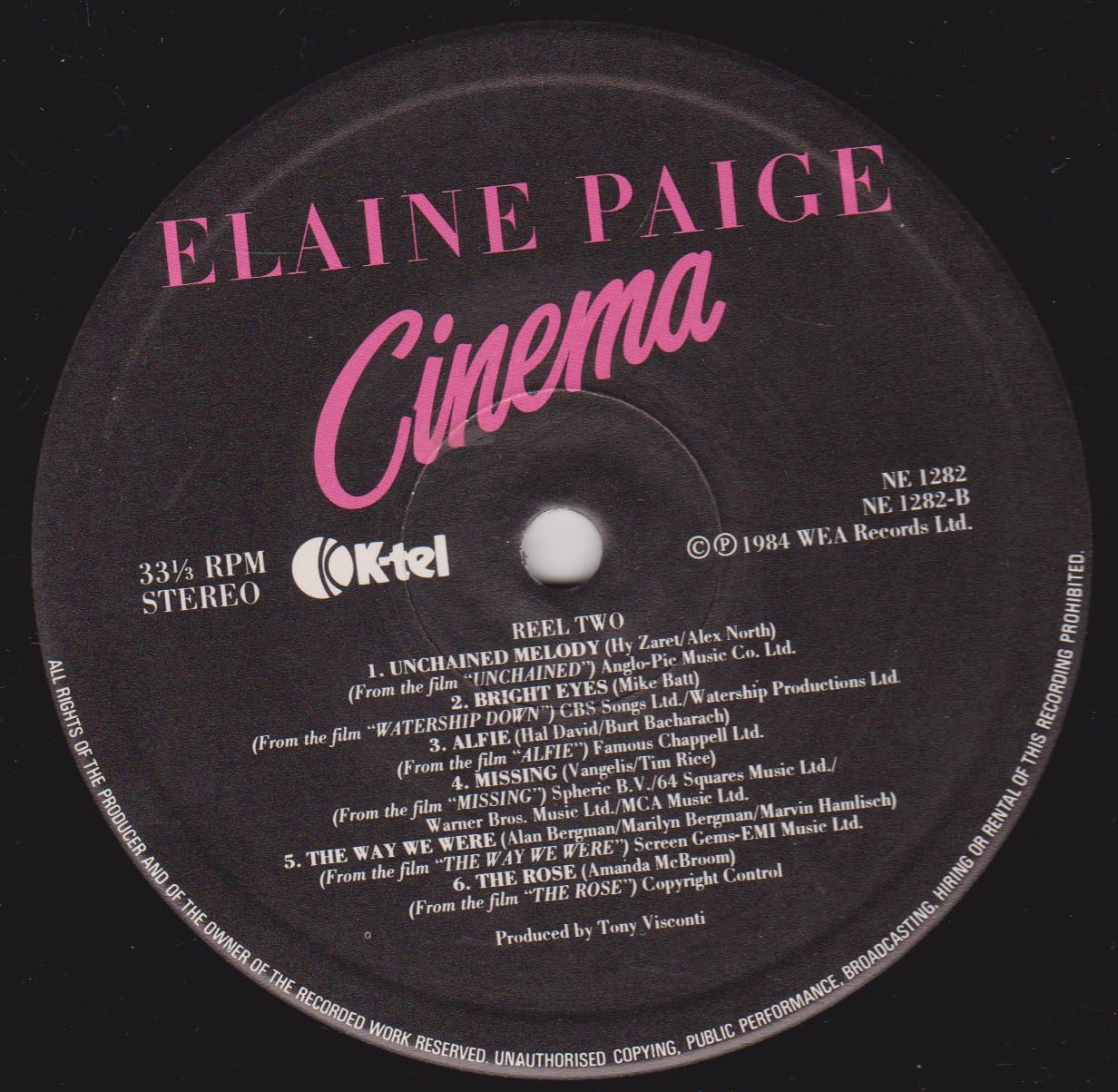Elaine Paige – Cinema (K-Tel 1984) 12" vinyl LP VG/VG