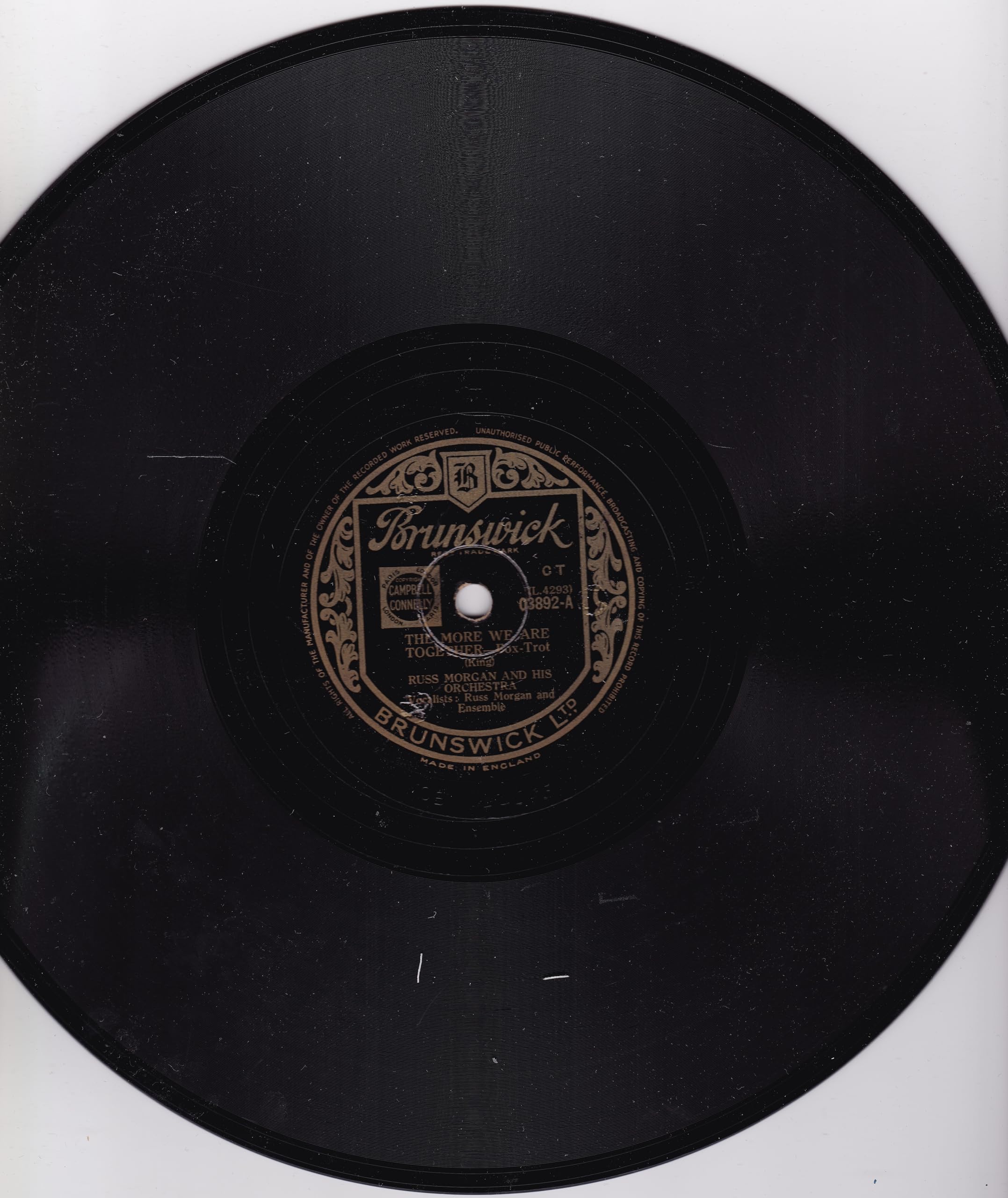 Russ Morgan And His Orchestra ‎– The More We Are Together (Brunswick 1948) 10" 78RPM shellac single VG/-