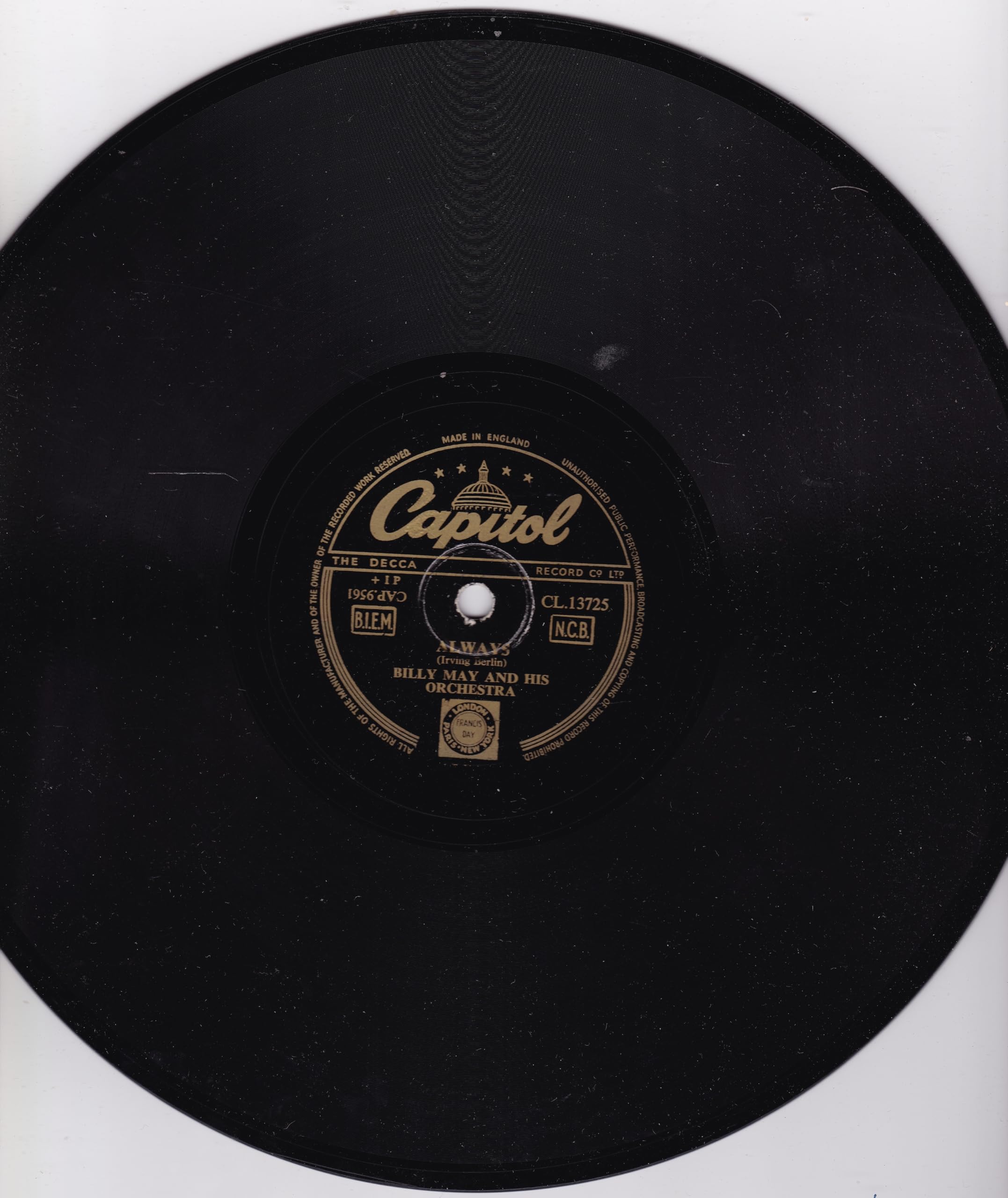 Billy May And His Orchestra – Always (Capitol 1952) 10" 78RPM shellac single VG/-