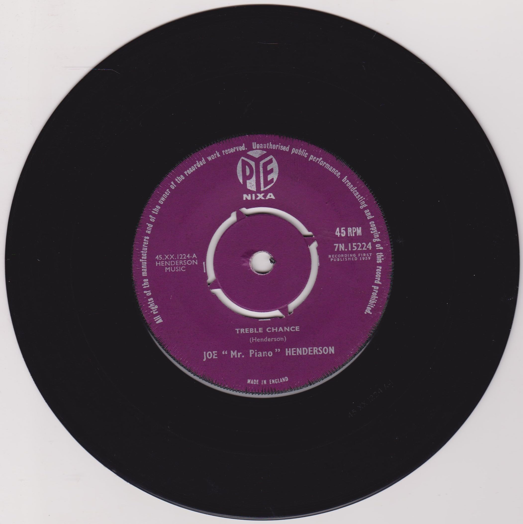 Joe 'Mr. Piano' Henderson - Treble Chance (Pye 1959) 7" vinyl single VG/-