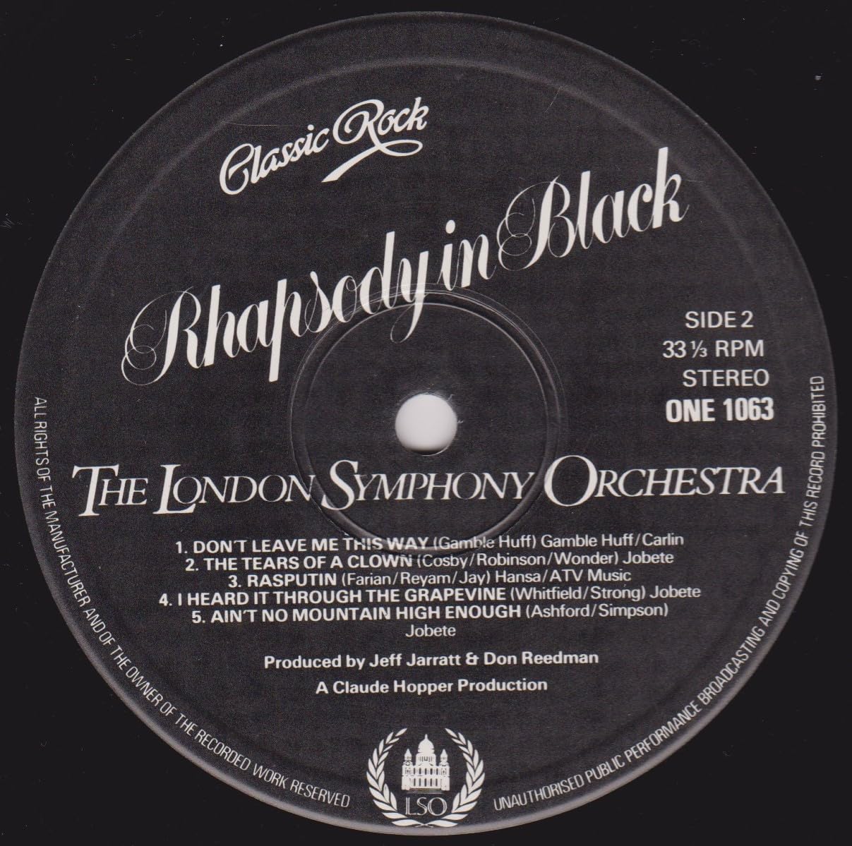 The London Symphony Orchestra And The Royal Choral Society ‎– Classic Rock Rhapsody In Black (K-Tel 1979) 12" vinyl LP VG/VG