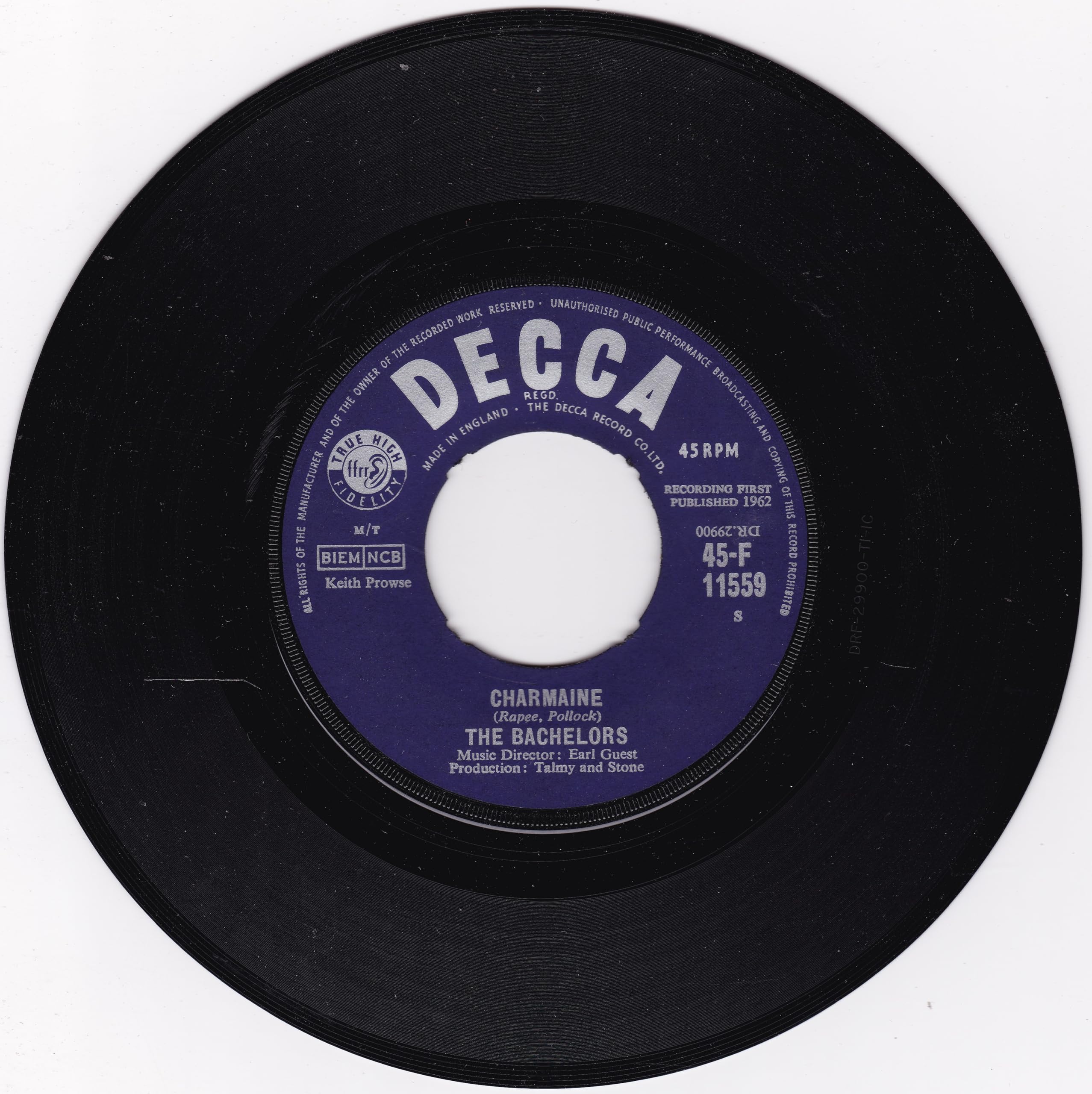 The Bachelors ‎– Charmaine (Decca 1963) 7" vinyl single VG/- jukebox centre