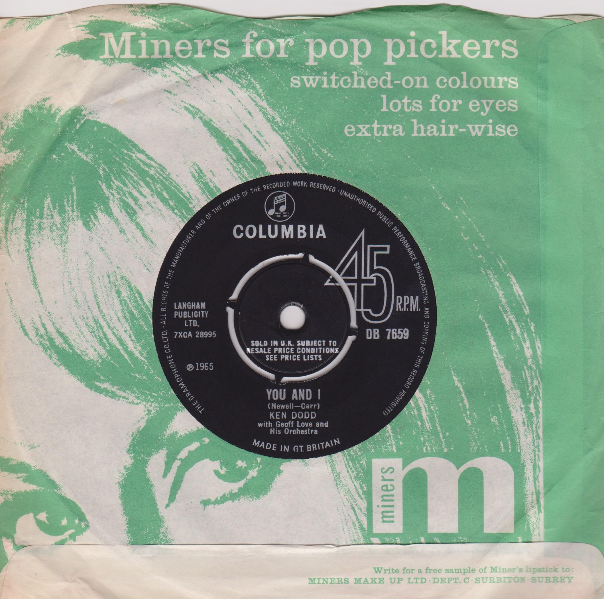 Ken Dodd – Tears (Columbia 1965) 7" vinyl single VG/VG