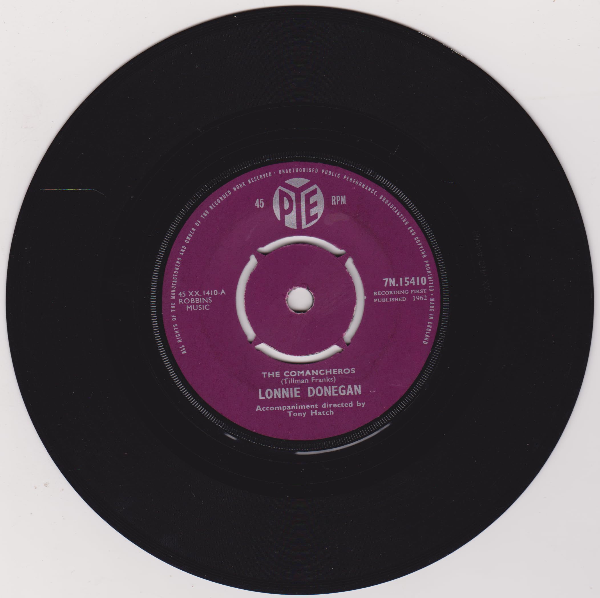 Lonnie Donegan – The Comancheros (Pye 1962) 7" vinyl single VG/-