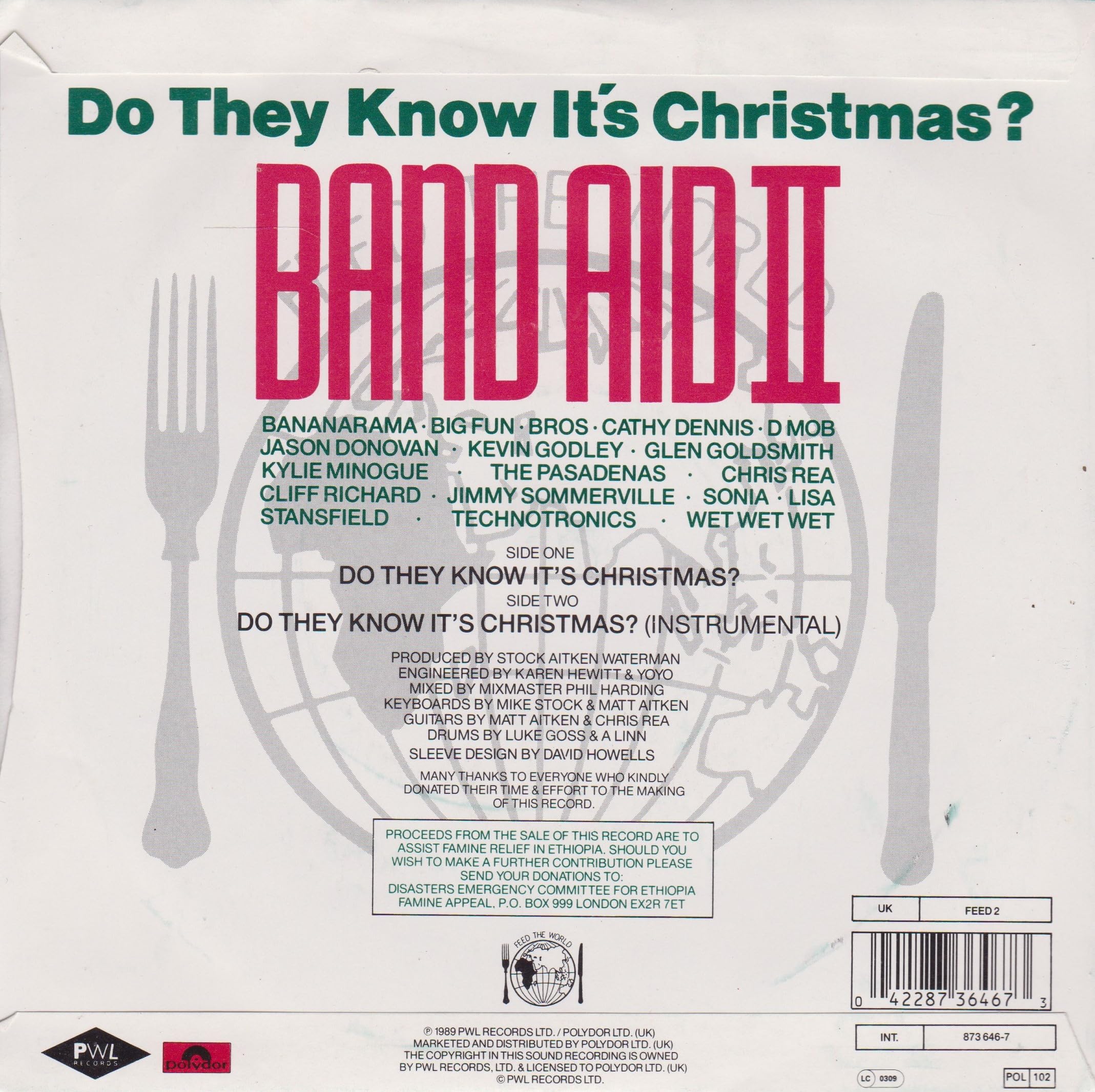 Band Aid II ‎– Do They Know It's Christmas? (PWL 1989) 7" vinyl single VG/VG