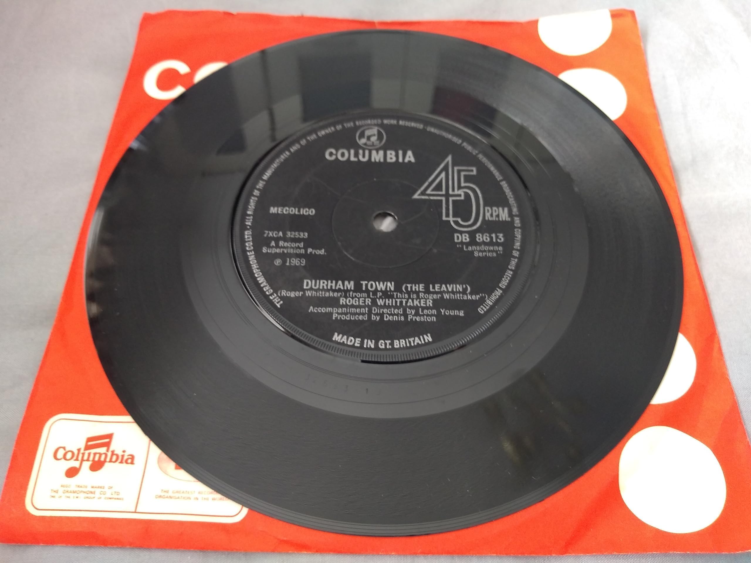 Roger Whittaker – Durham Town (The Leavin') (Columbia 1969) 7" vinyl single VG/VG