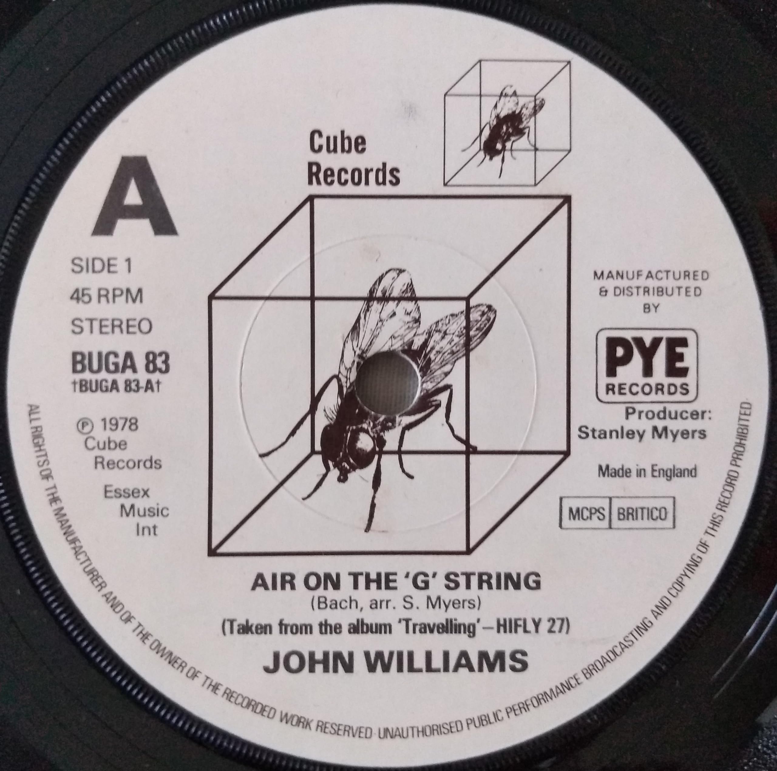 John Williams - Air On The 'G' String (Cube 1979) 7" vinyl single VG/-