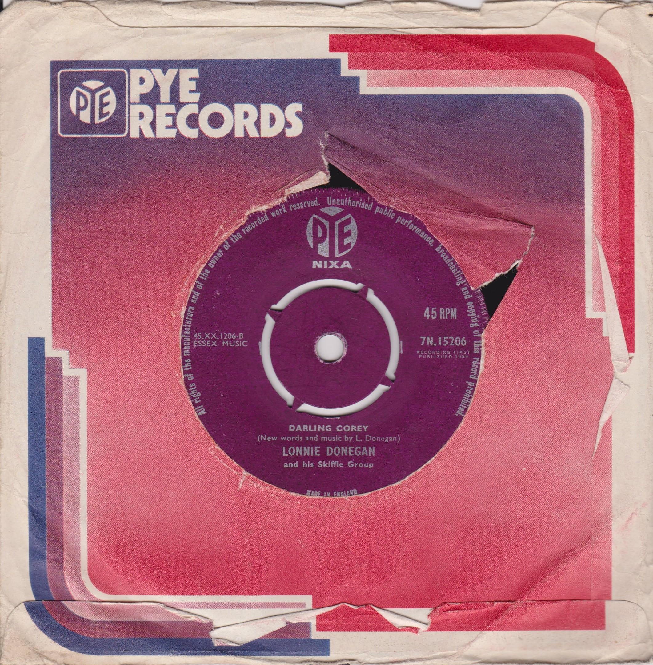 Lonnie Donegan And His Skiffle Group ‎– Battle Of New Orleans (Pye 1959) 7" vinyl single VG/-