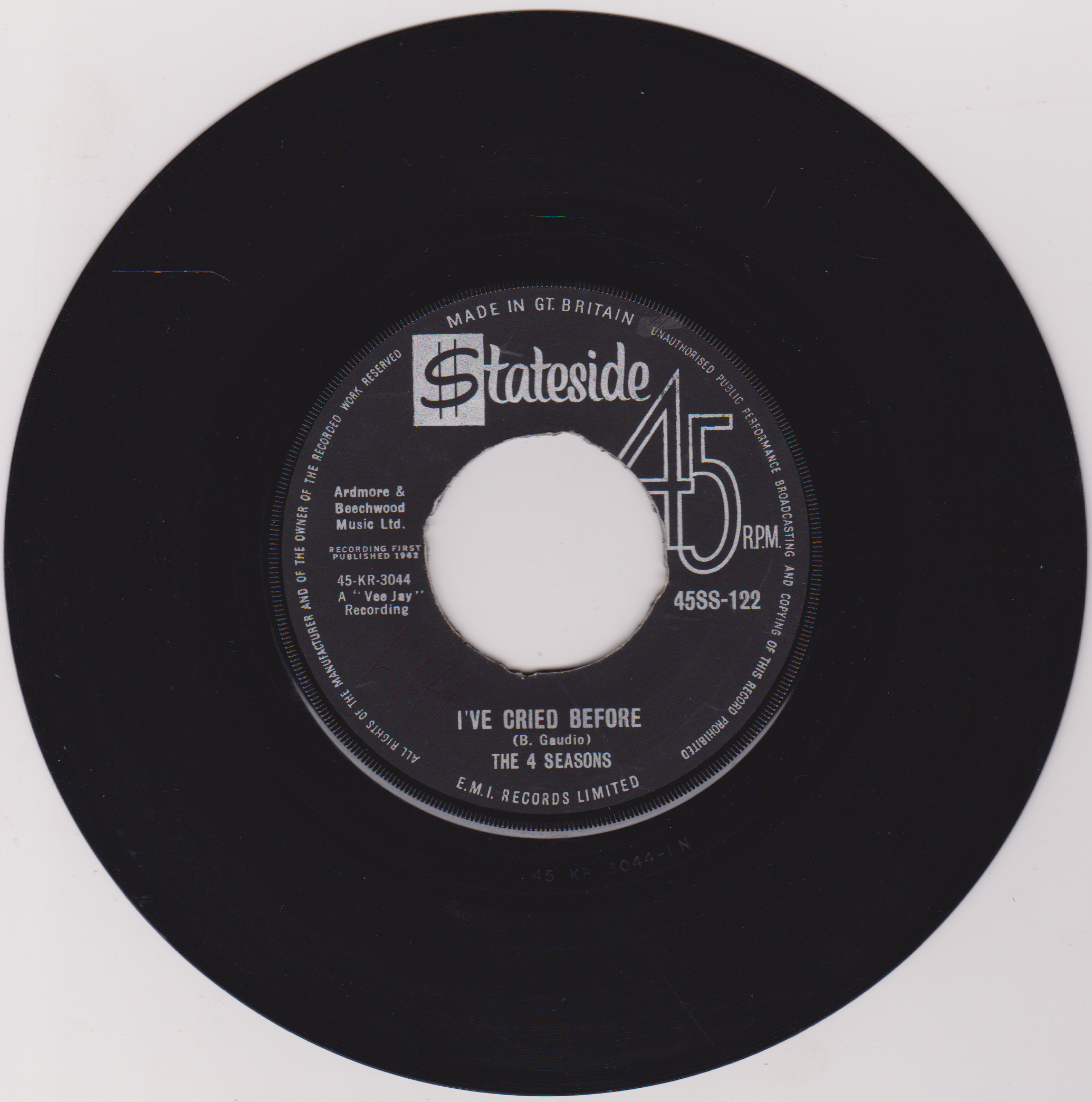 The 4 Seasons ‎– Sherry (Stateside 1962) 7" vinyl single VG/- jukebox centre