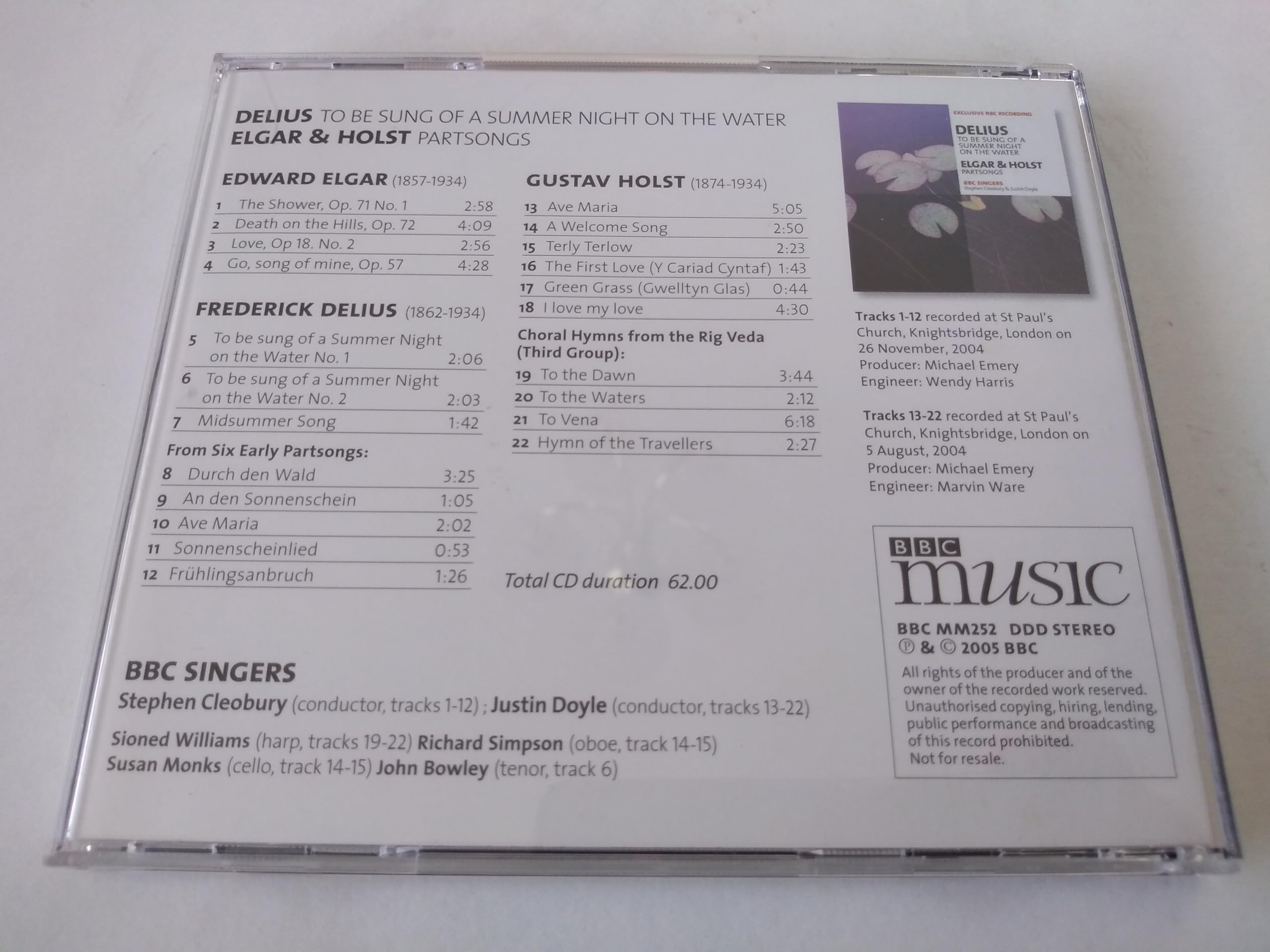 Delius, Elgar, Holst ‎– To Be Sung Of A Summer Night On The Water / Partsongs (2005) CD album