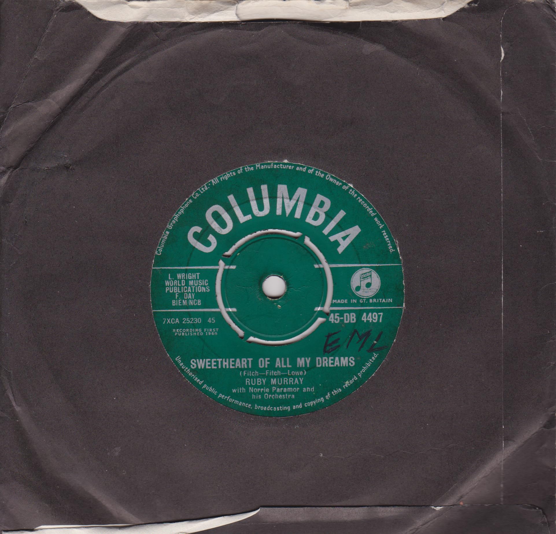 Ruby Murray - My Little Corner Of The World (Colombia 1960) 7" vinyl single VG/-