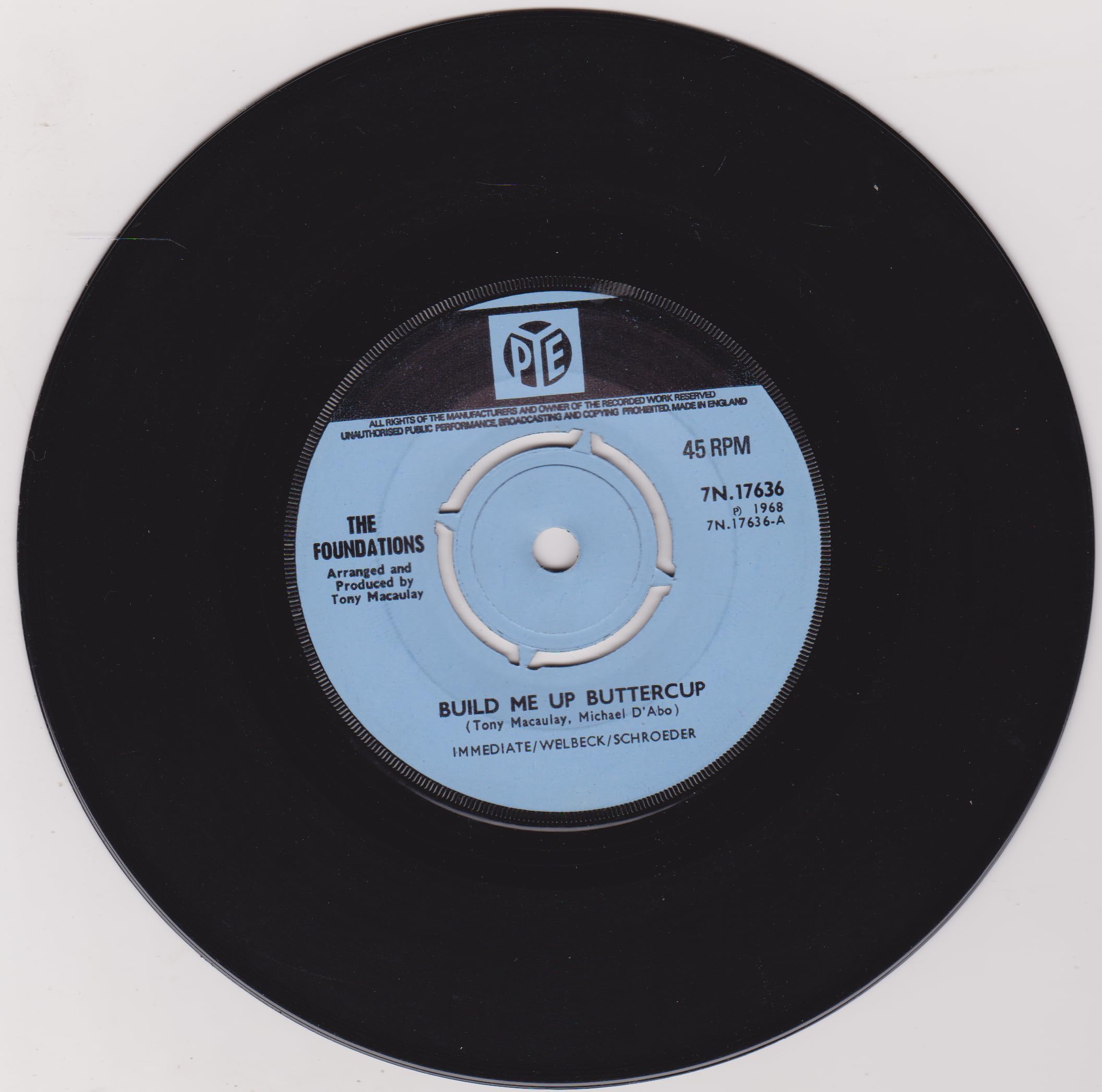 The Foundations – Build Me Up Buttercup (Pye 1968) 7" vinyl single VG/VG
