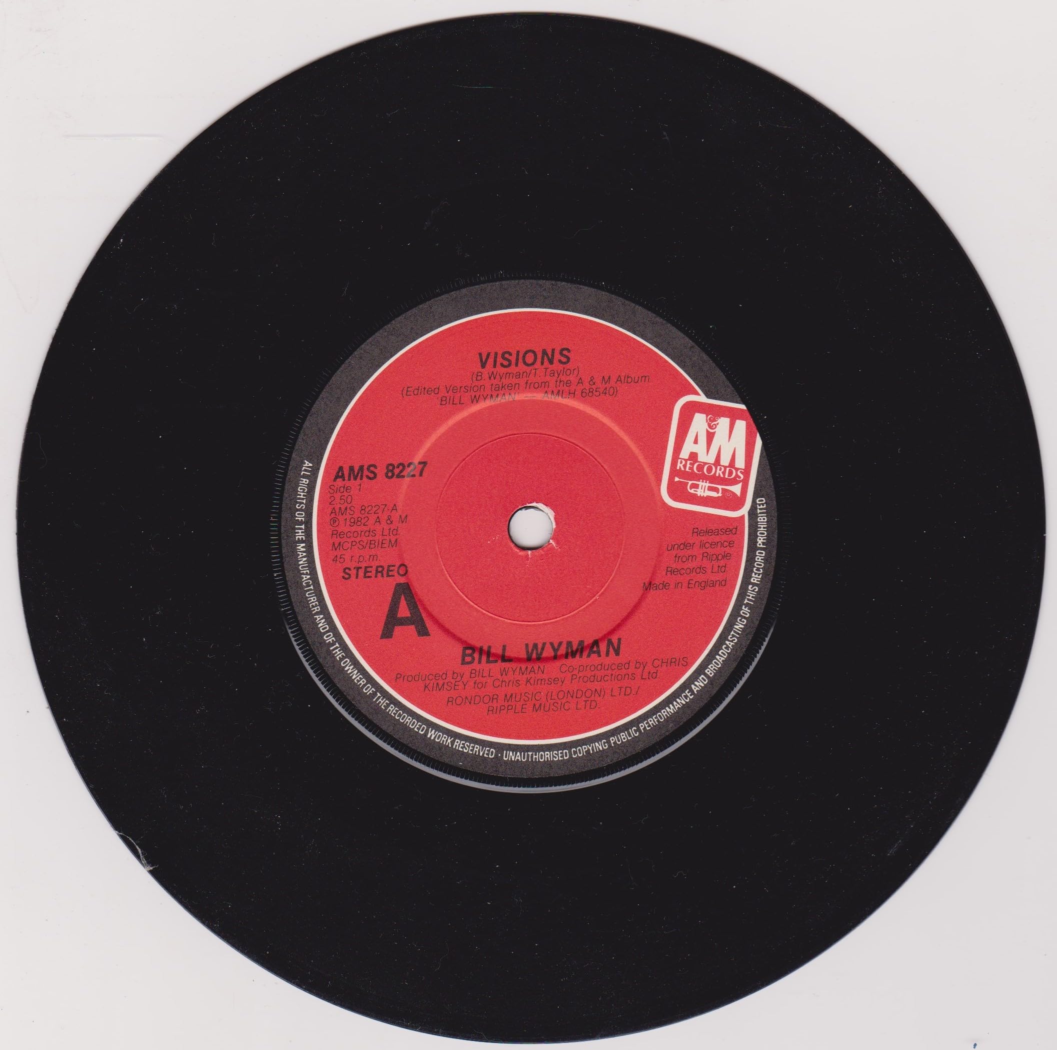 Bill Wyman - Visions (A&M 1982) 7" vinyl single VG/VG
